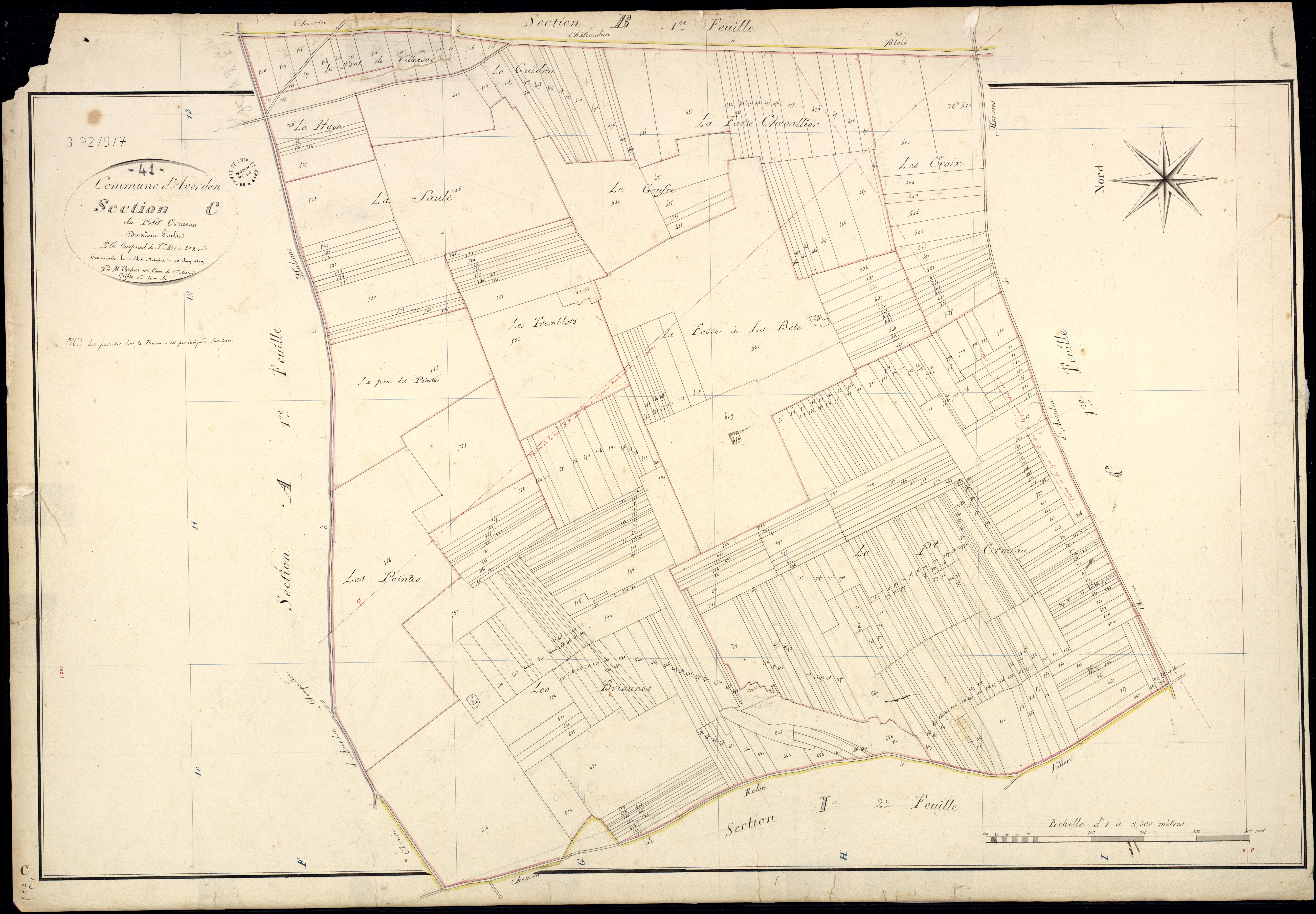 Averdon - 3 P 2/9/7 - - Averdon : plans du cadastre napoléonien. Section C2 dite du petit ormeau