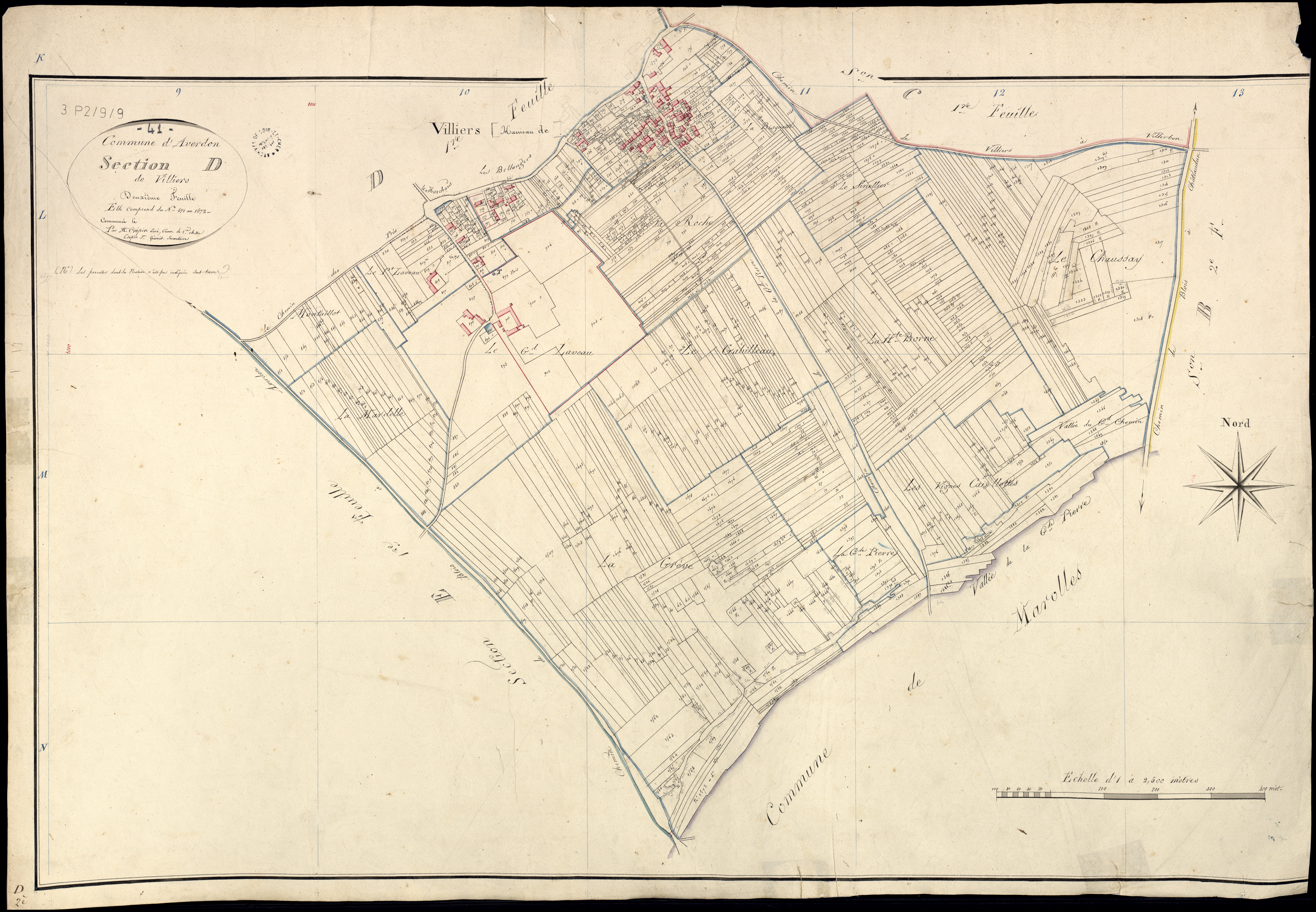 Averdon - 3 P 2/9/9 - - Averdon : plans du cadastre napoléonien. Section D2 dite de villiers