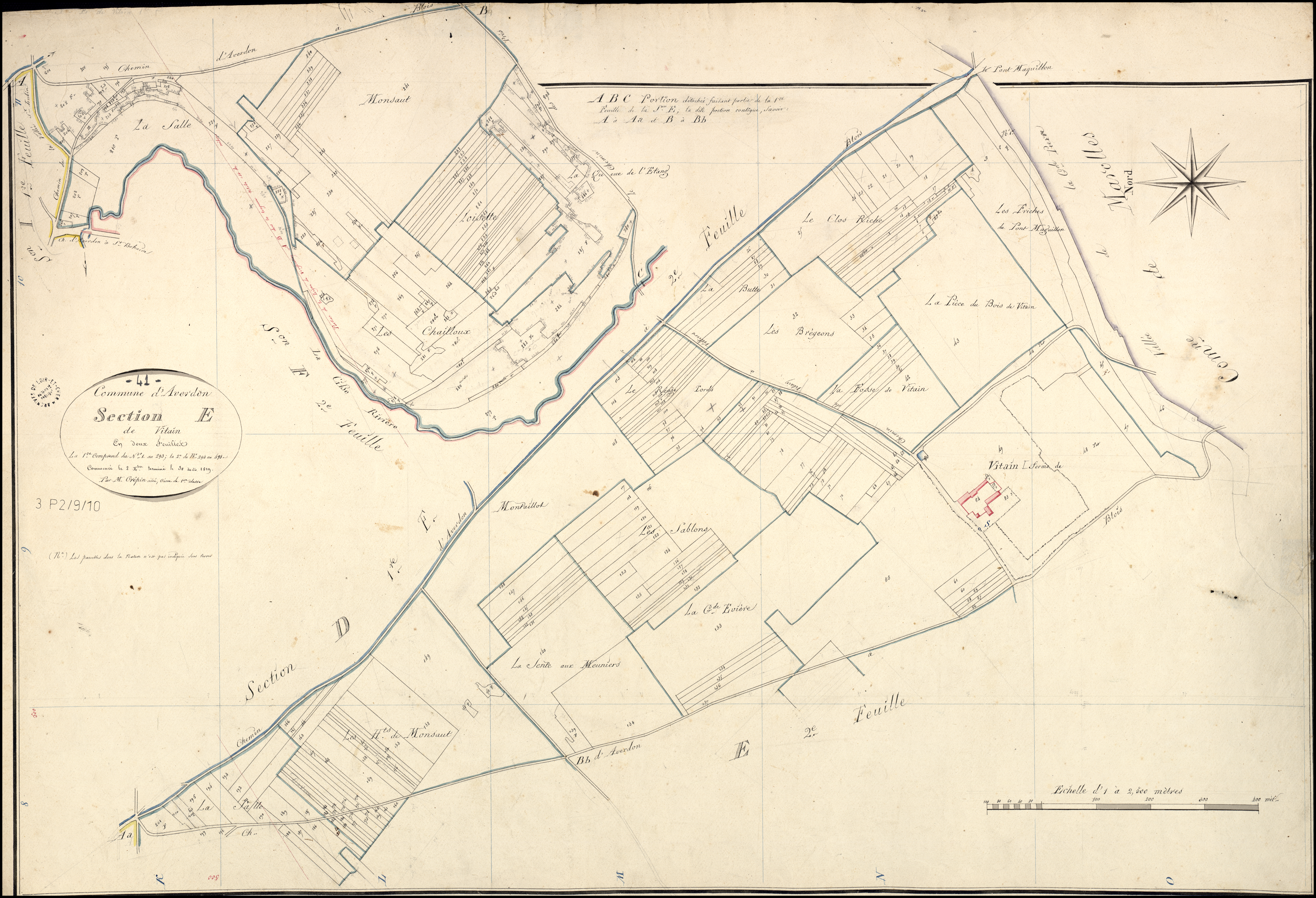 Averdon - 3 P 2/9/10 - - Averdon : plans du cadastre napoléonien. Section E1 dite de vitain