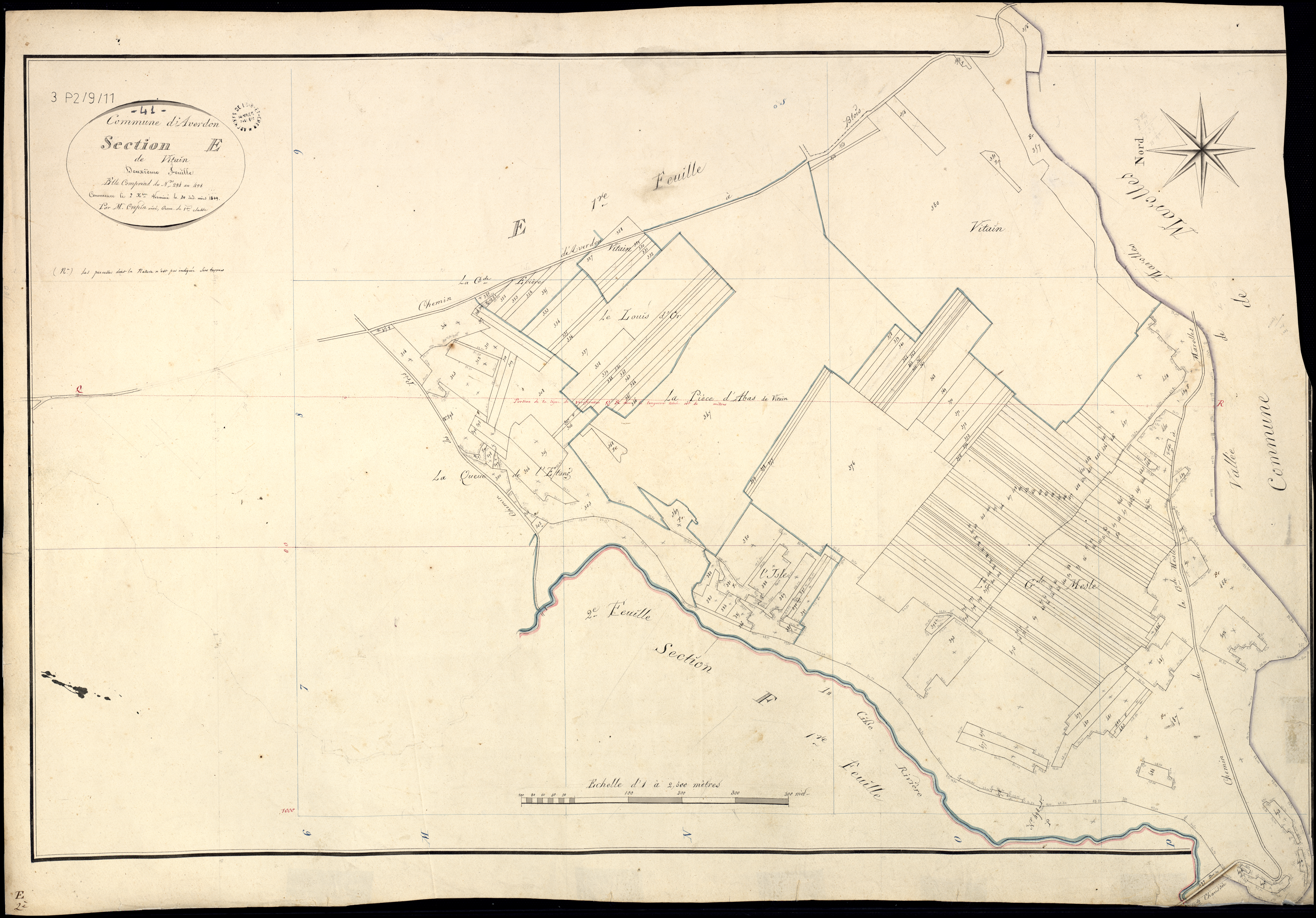 Averdon - 3 P 2/9/11 - - Averdon : plans du cadastre napoléonien. Section E2 dite de vitain