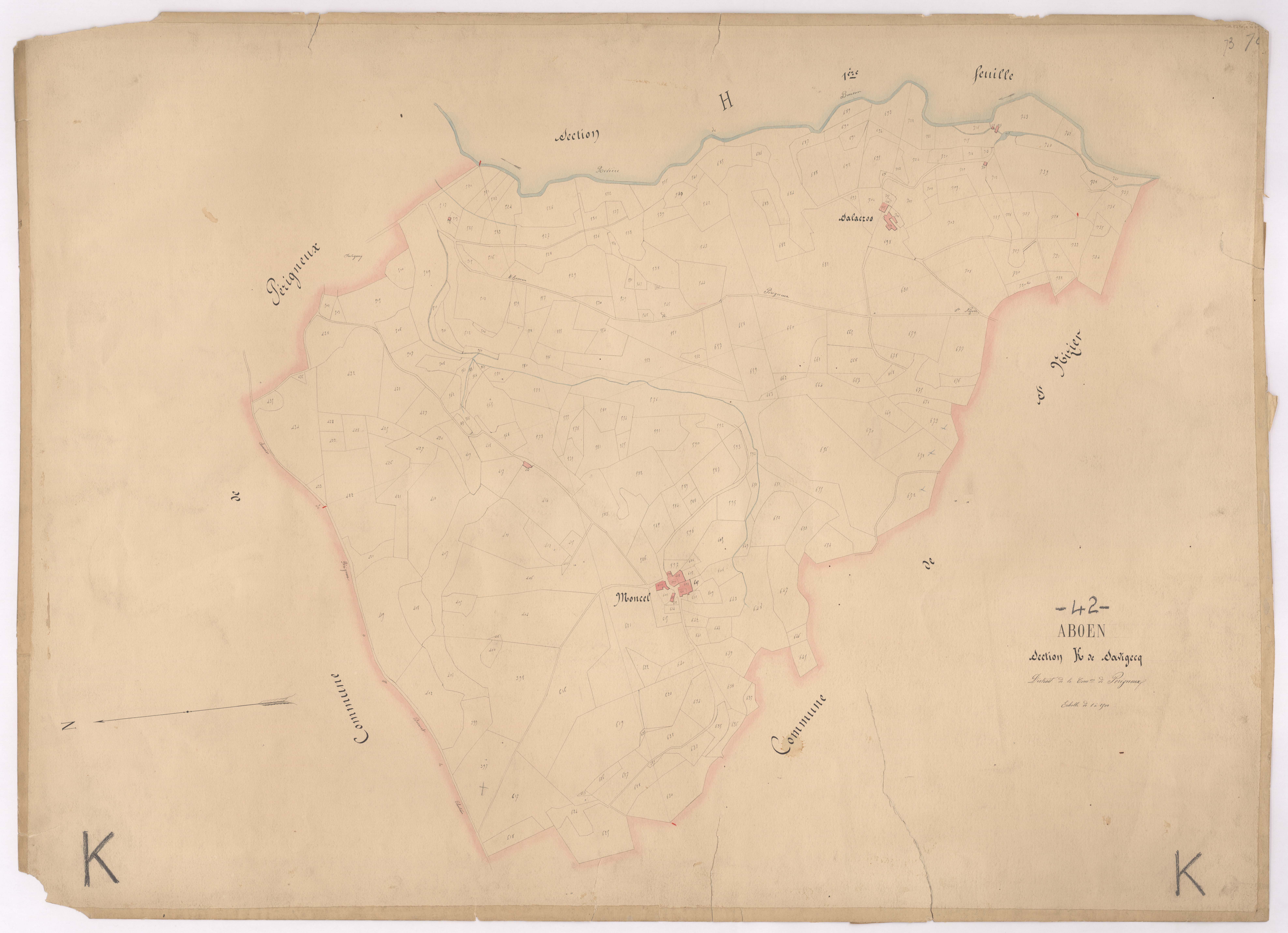 Aboën - 1682VT1_7 - Section K (Savignecq) : plan levé à l'échelle 1:2500. [1872]