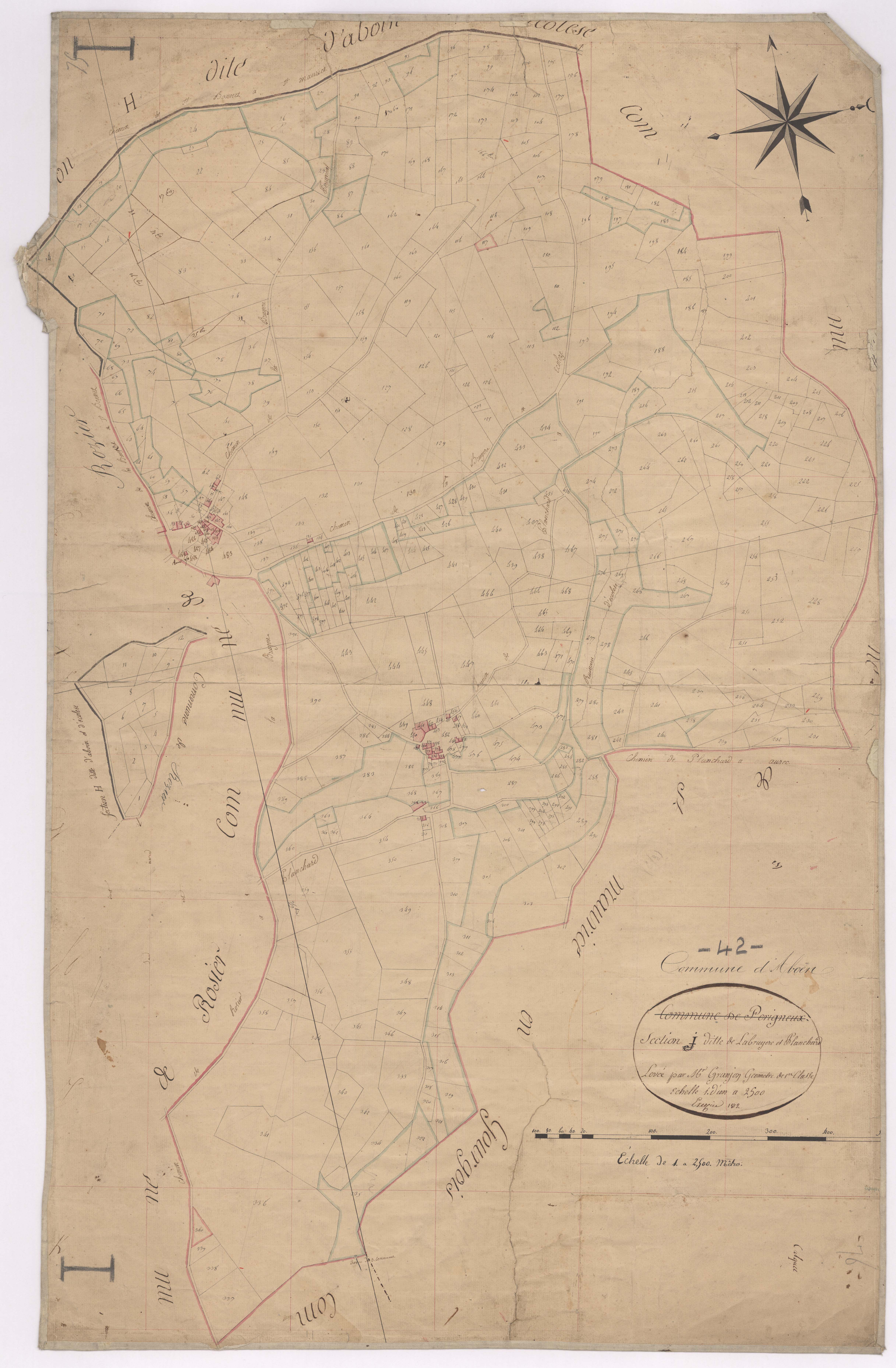 Aboën - 1682VT1_6 - Section I (La Bruyère et Planchard) de Périgneux devient section I d'Aboën en 1872 : plan levé par Granjon à l'échelle 1:2500. 1812