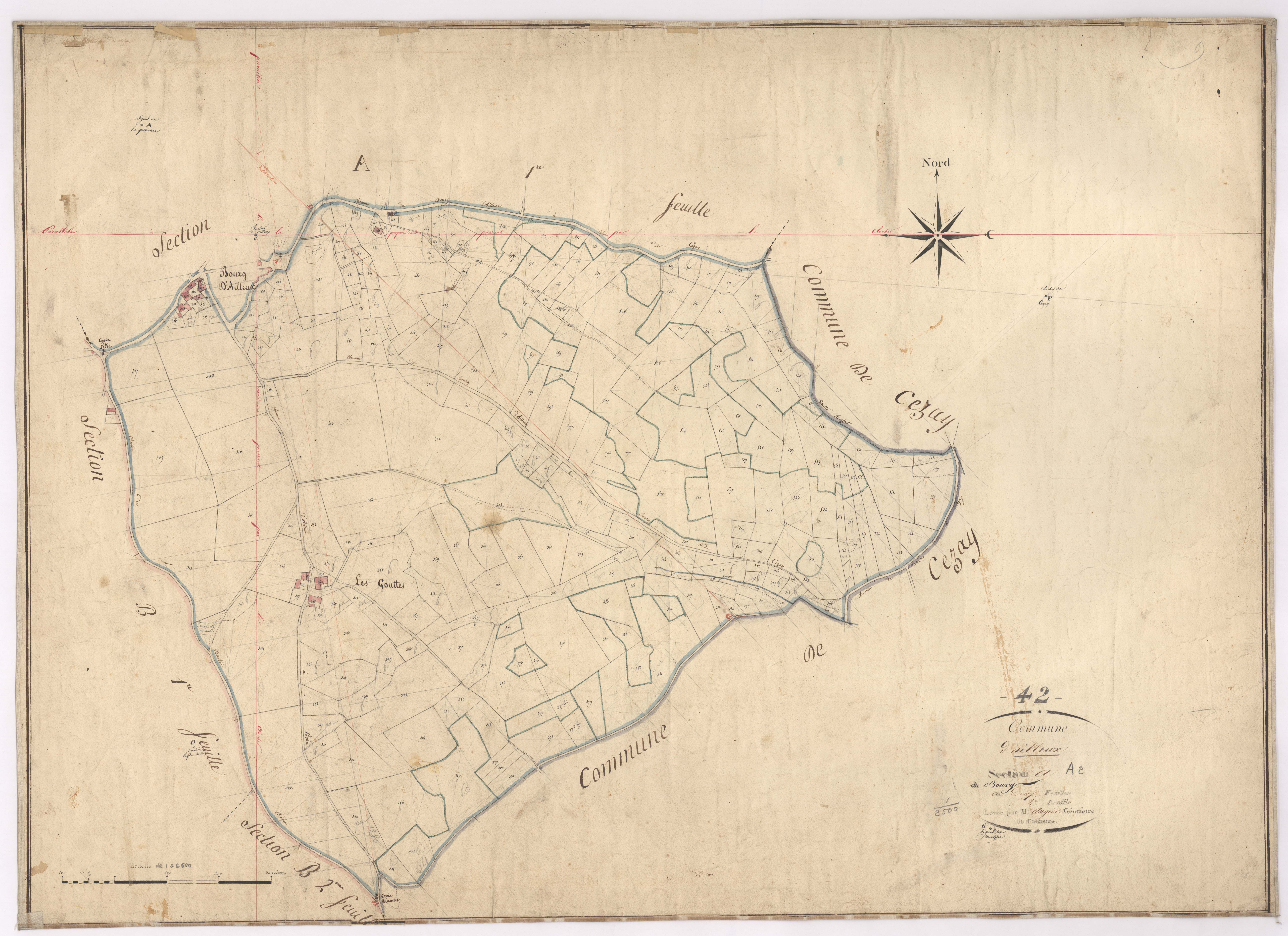 Ailleux - 1682VT1_10 - Section A 2 (Le Bourg) : plan levé par Augier à l'échelle 1:2500. [1826]