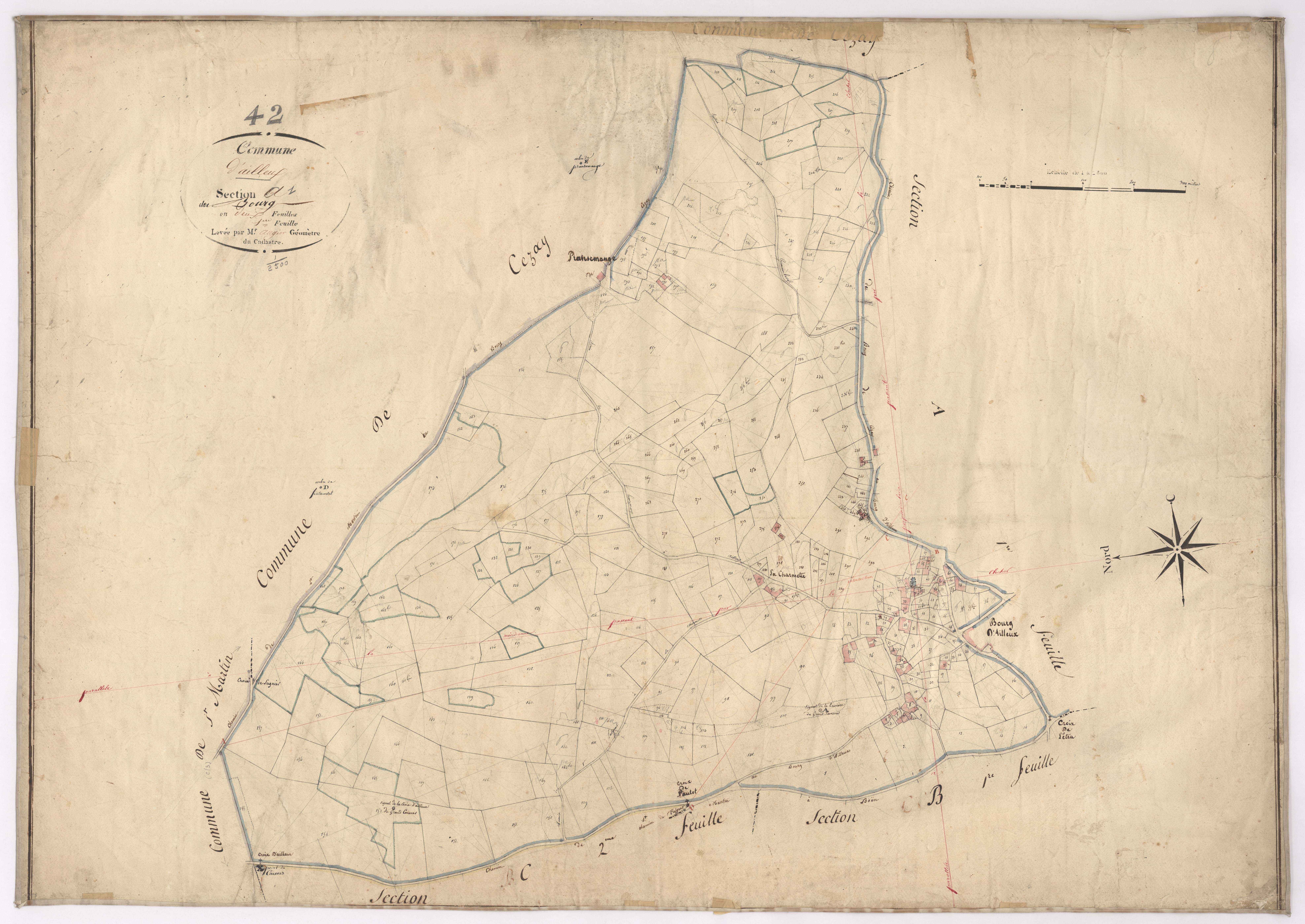 Ailleux - 1682VT1_9 - Section A 1 (Le Bourg) : plan levé par Augier à l'échelle 1:2500. [1826]