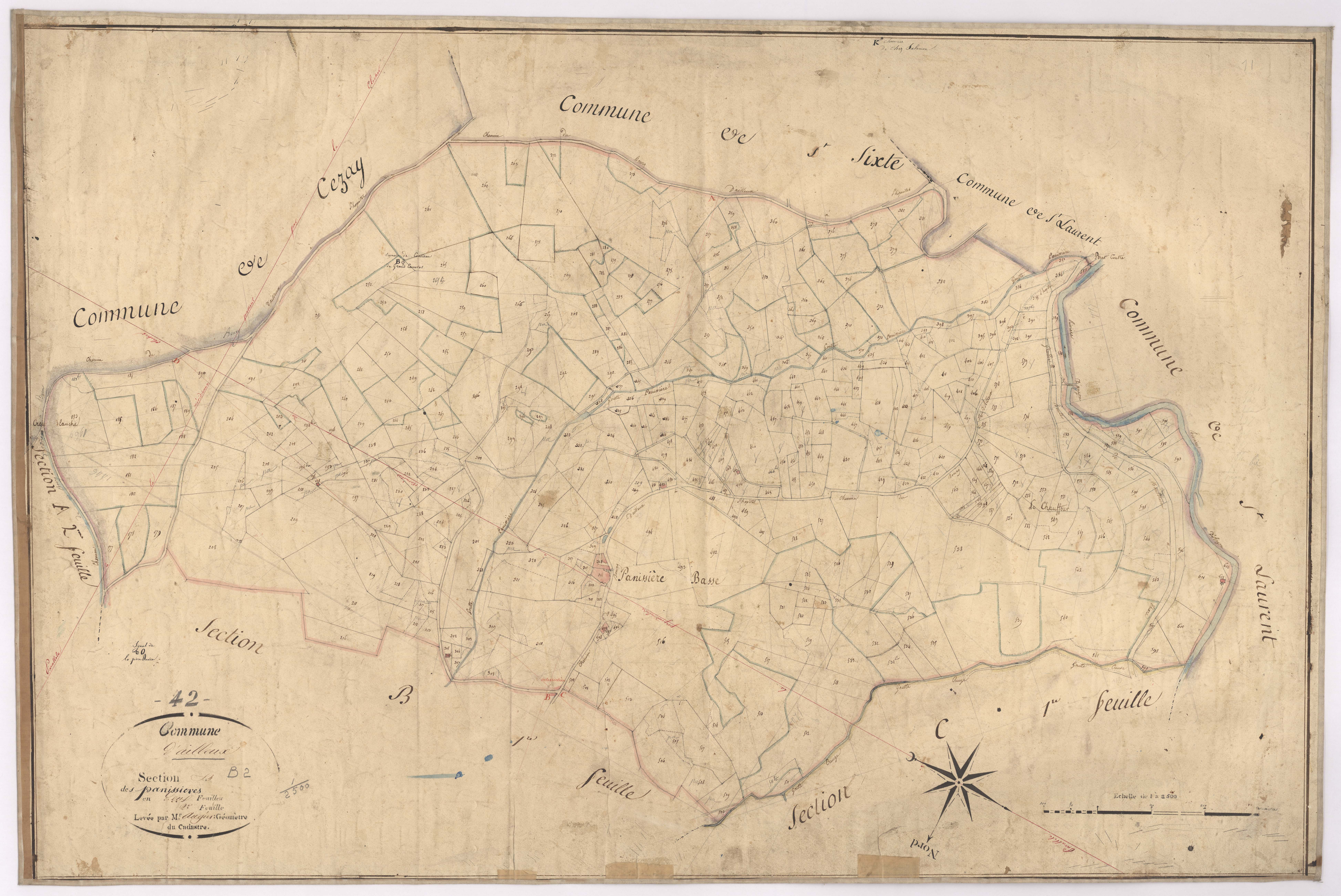 Ailleux - 1682VT1_12 - Section B 2 (Les Panissières) : plan levé par Augier à l'échelle 1:2500. [1826]