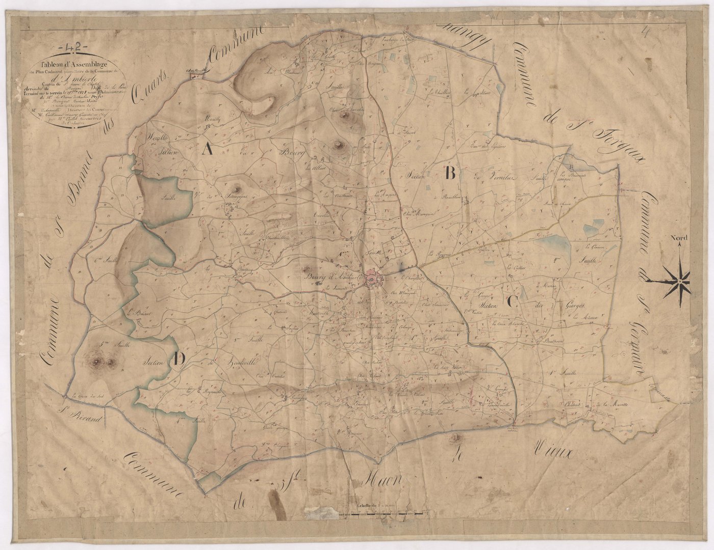 Ambierle - 1712VT1_1 - Tableau d'assemblage : plan levé par Mrs Caillot à l'échelle 1:10000. 1828