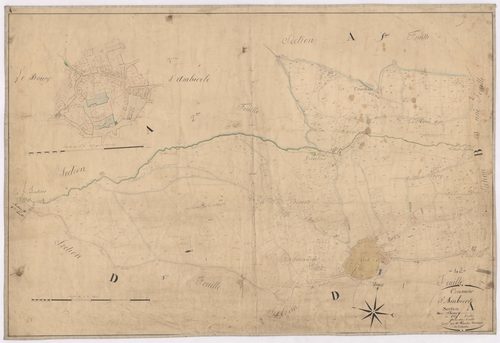Ambierle - 1712VT1_2 - Section A 1 (Le Bourg) : plan levé par Gourlat à l'échelle 1:2500 et 1:1250. [1828]