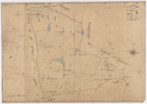 Ambierle - 1712VT1_7 - Section B (Vernélus) : plan levé par Raymond Caillot à l'échelle 1:5000. [1828]