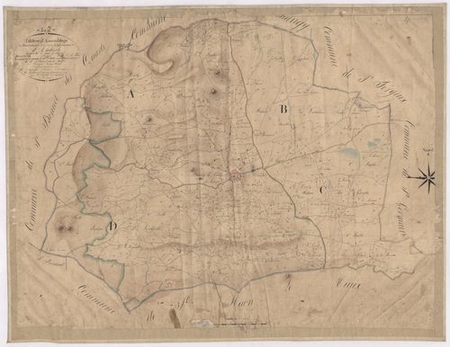 Ambierle - 1712VT1_1 - Tableau d'assemblage : plan levé par Mrs Caillot à l'échelle 1:10000. 1828