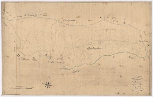 Ambierle - 1712VT1_3 - Section A 2 (Le Bourg) : plan levé par Gourlat à l'échelle 1:2500. [1828]