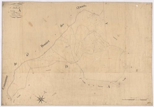 Ambierle - 1712VT1_4 - Section A 3 (Le Bourg) : plan levé par Maisonneuve à l'échelle 1:2500. [1828]