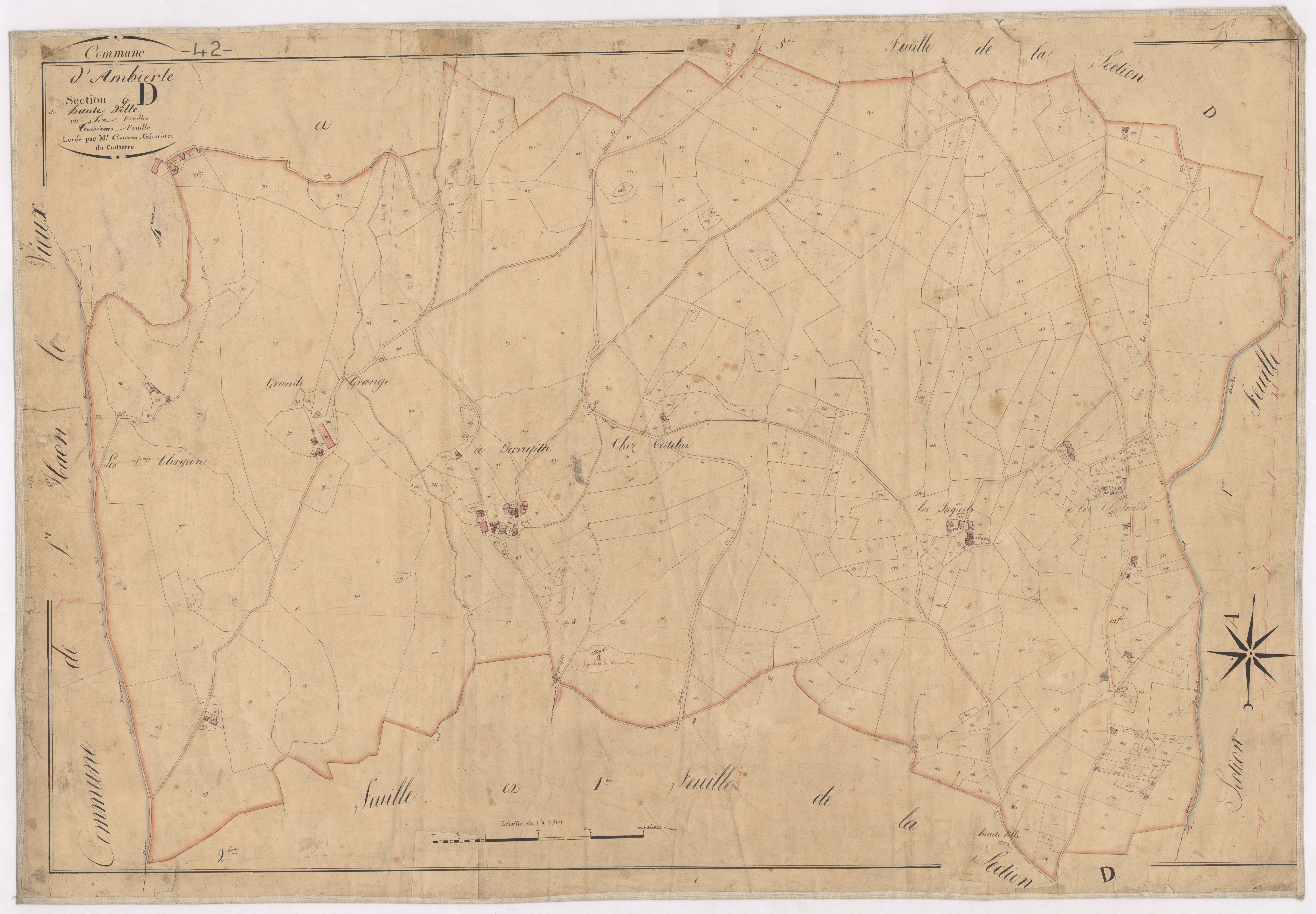 Ambierle - 1712VT1_12 - Section D 3 (Hauteville) : plan levé par Courveille à l'échelle 1:2500. [1828]
