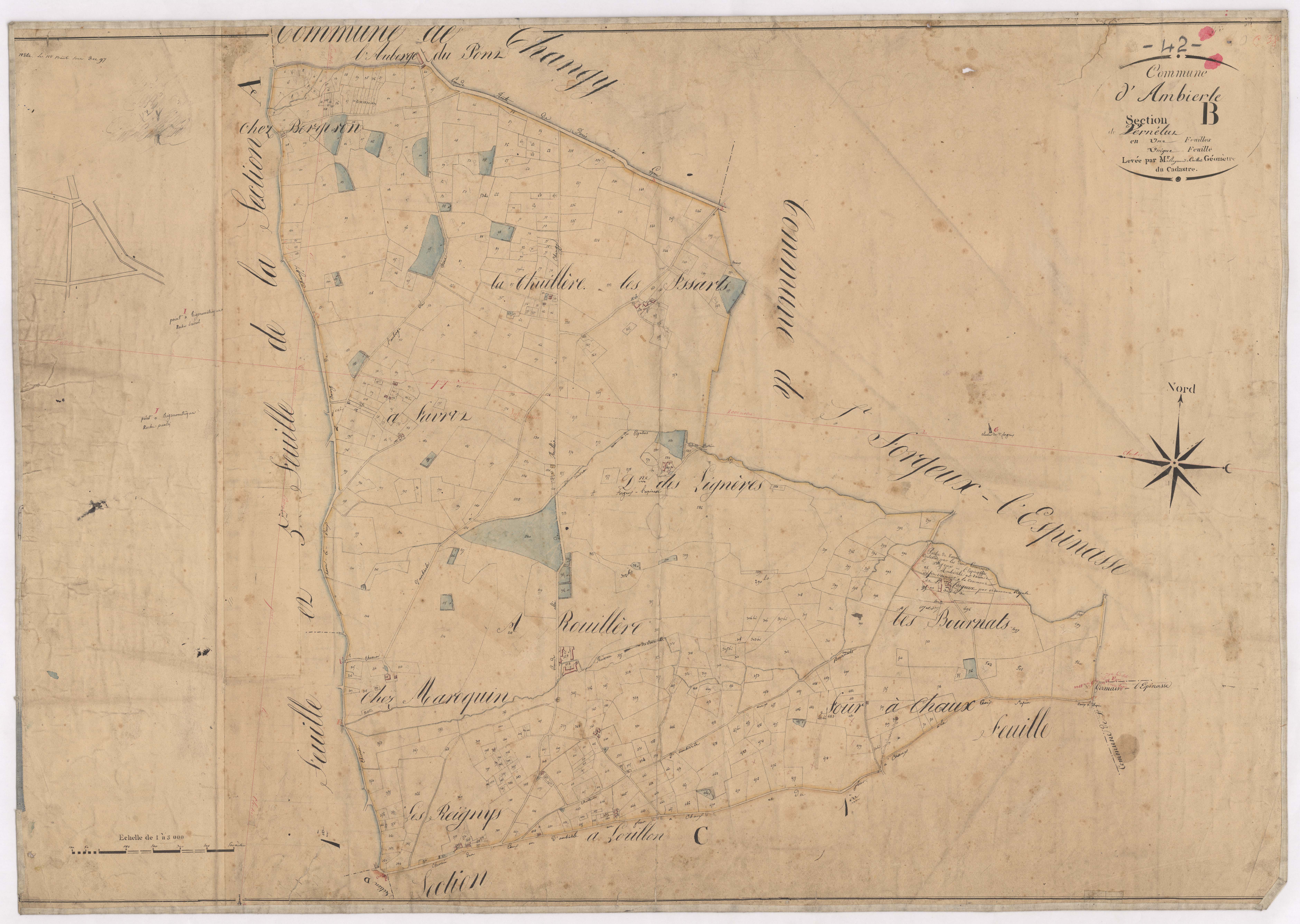 Ambierle - 1712VT1_7 - Section B (Vernélus) : plan levé par Raymond Caillot à l'échelle 1:5000. [1828]