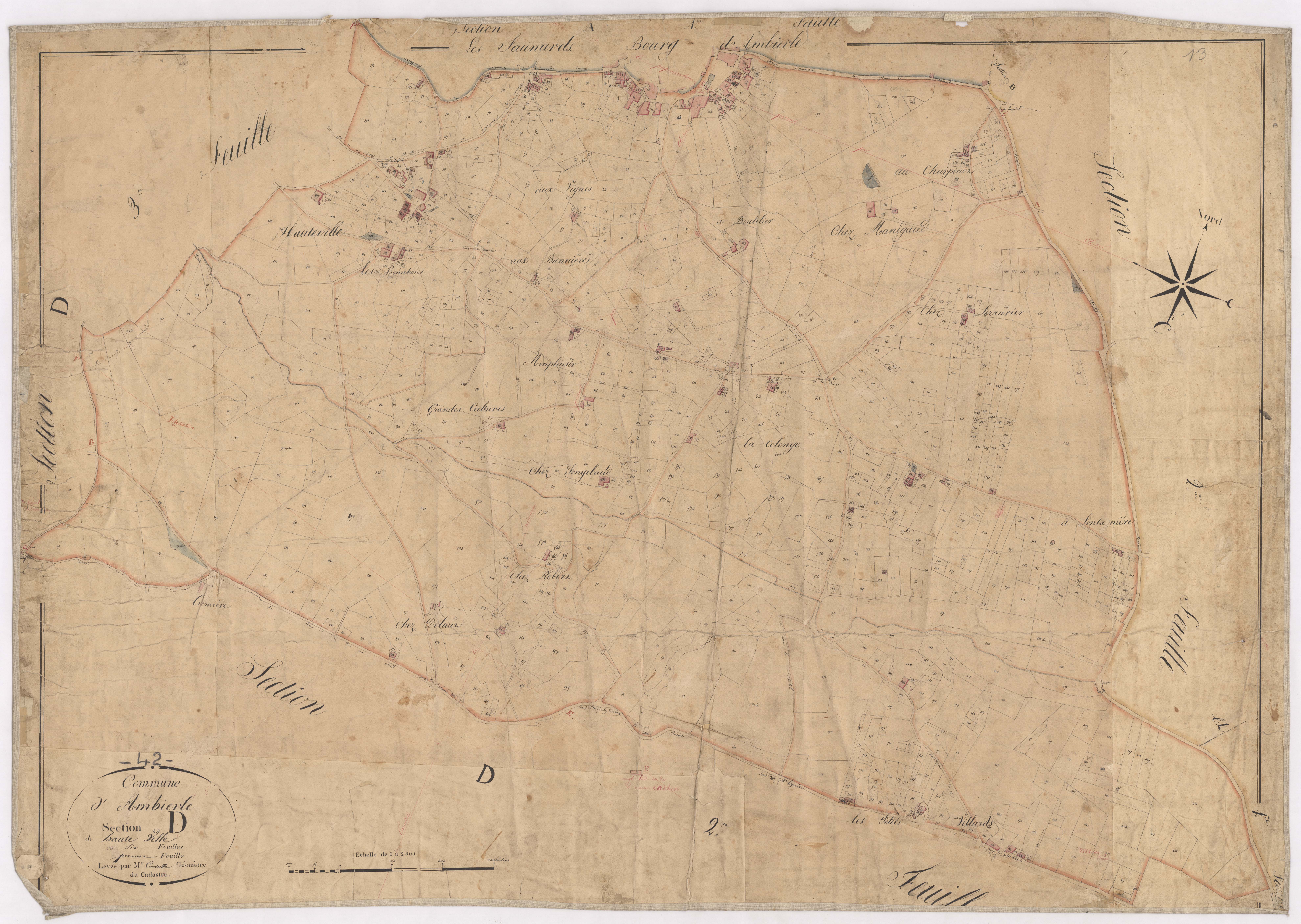 Ambierle - 1712VT1_10 - Section D 1 (Hauteville) : plan levé par Courveille à l'échelle 1:2500. [1828]