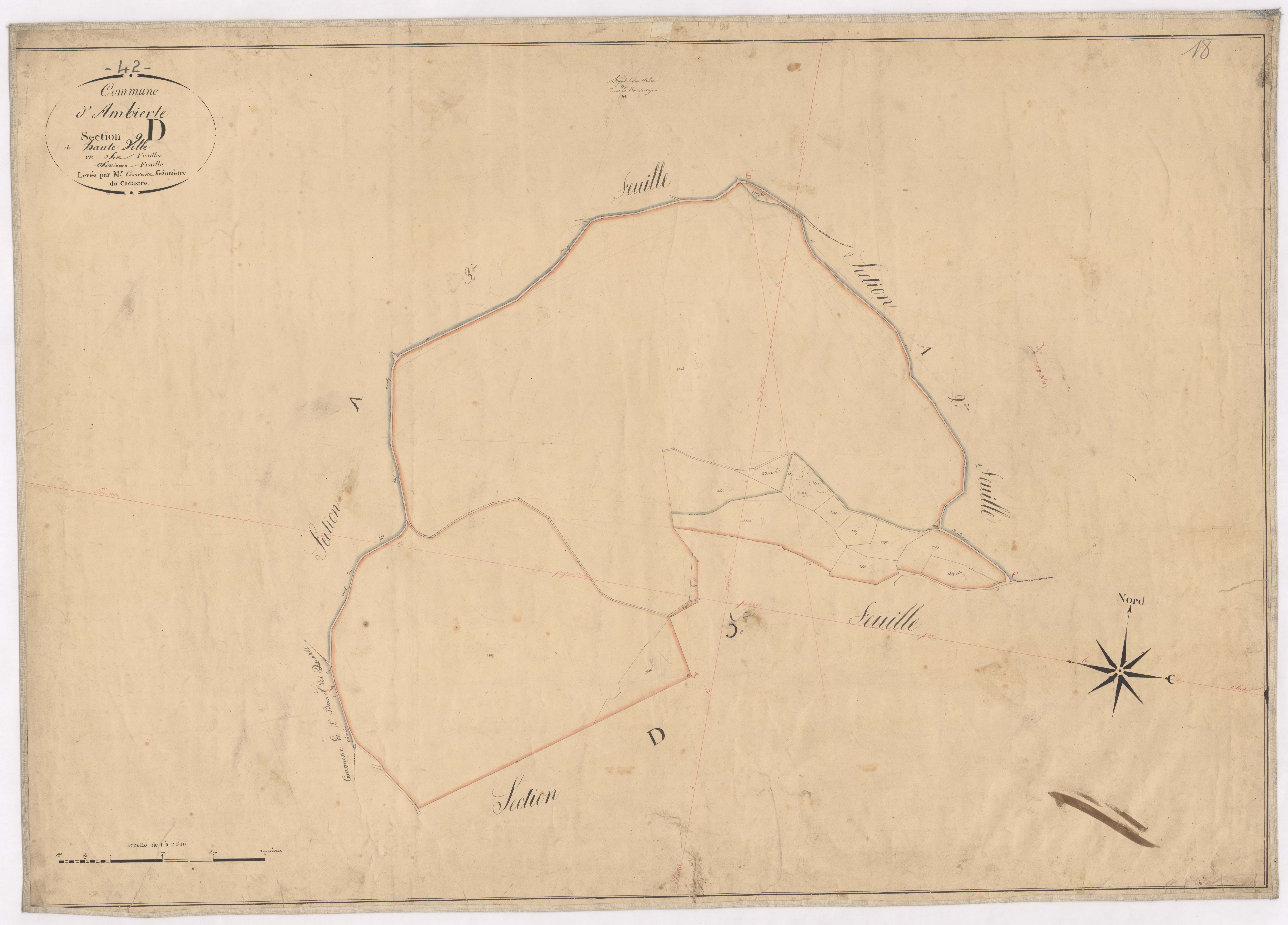 Ambierle - 1712VT1_15 - Section D 6 (Hauteville) : plan levé par Courveille à l'échelle 1:2500. [1828]
