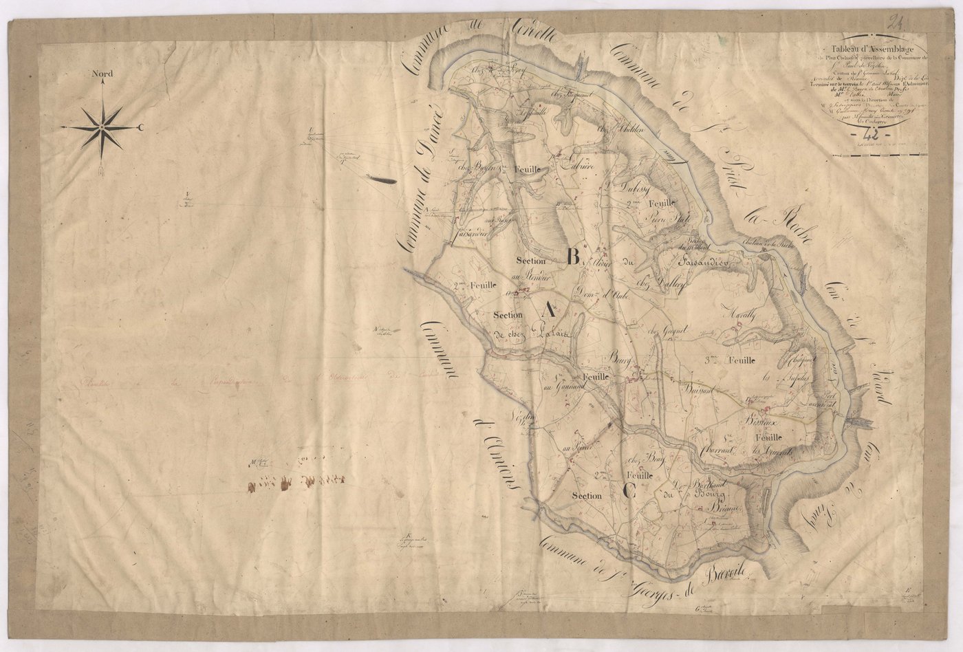 Amions - 1712VT36_9 - Tableau d'assemblage : plan levé par Fenouillet aîné à l'échelle 1:10000. 1825