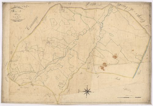 Amions - 1712VT1_20 - Section B 2 (Le Bourg) : plan levé par Courveille à l'échelle 1:2500. [1825]