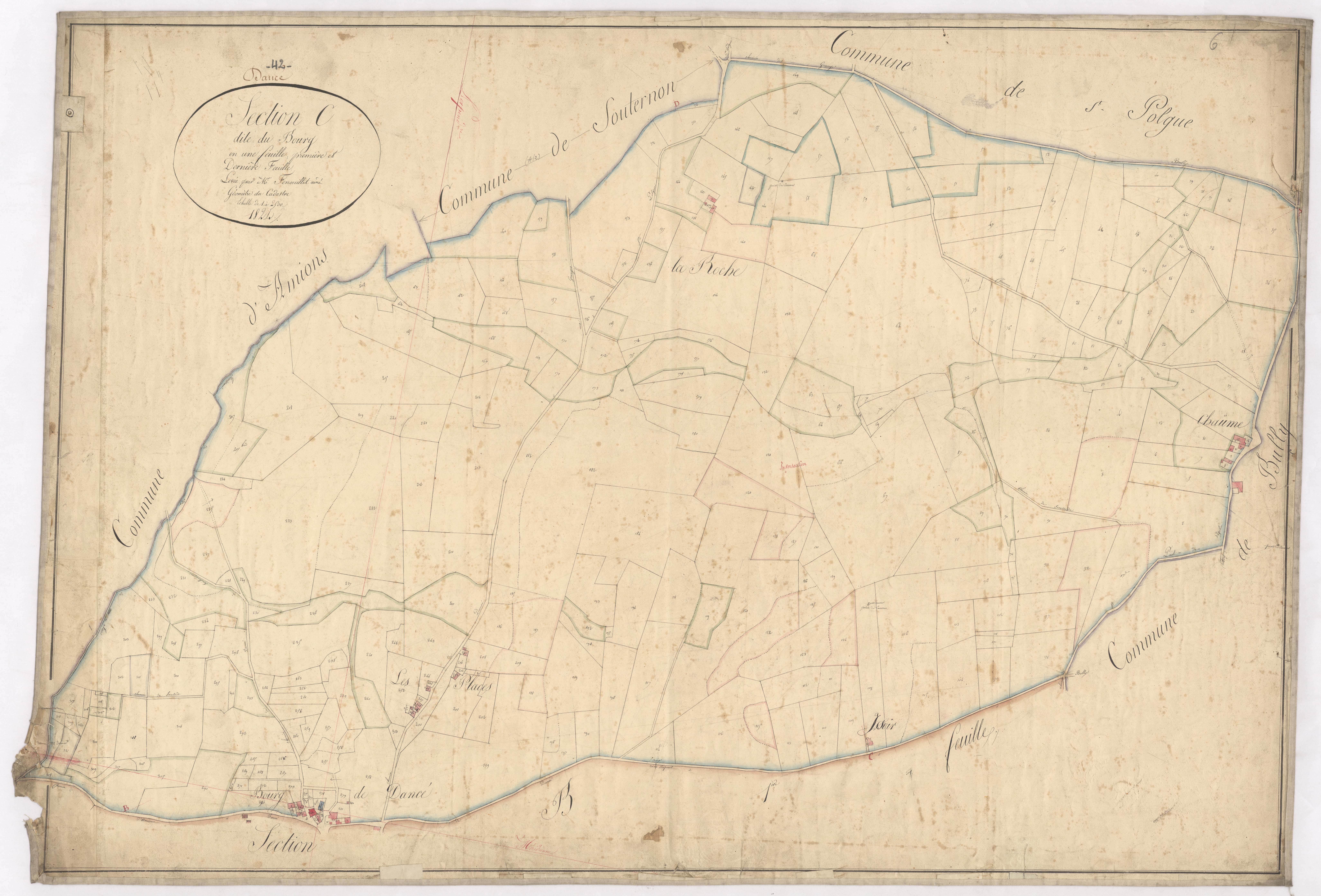 Amions - 1712VT12_7 - Section C (Le Bourg) : plan levé par Fenouillet aîné à l'échelle 1:2500. 1824