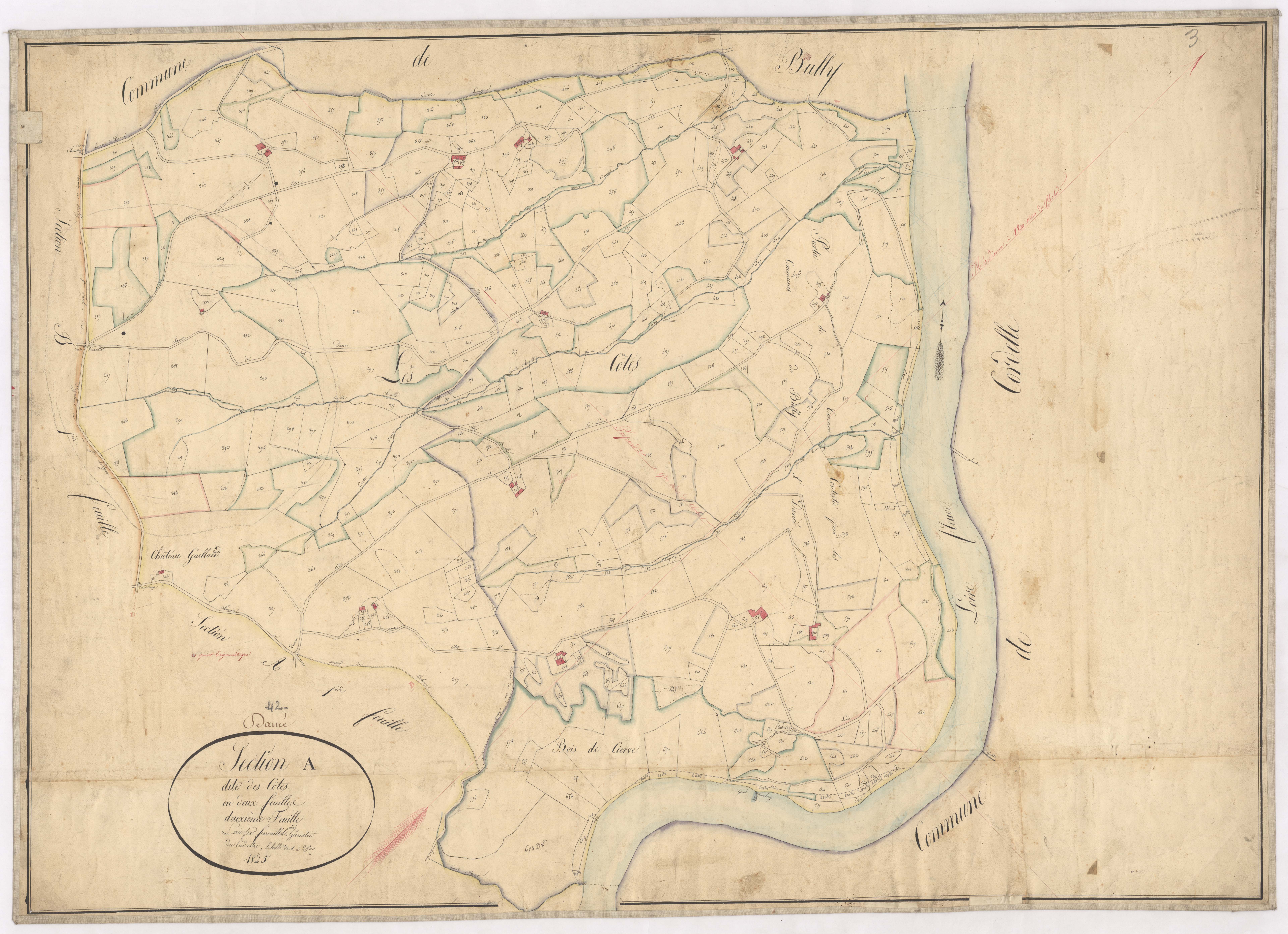 Amions - 1712VT12_3 - Section A 2 (Les Côtes) : plan levé par Fenouillet aîné à l'échelle 1:2500. 1825
