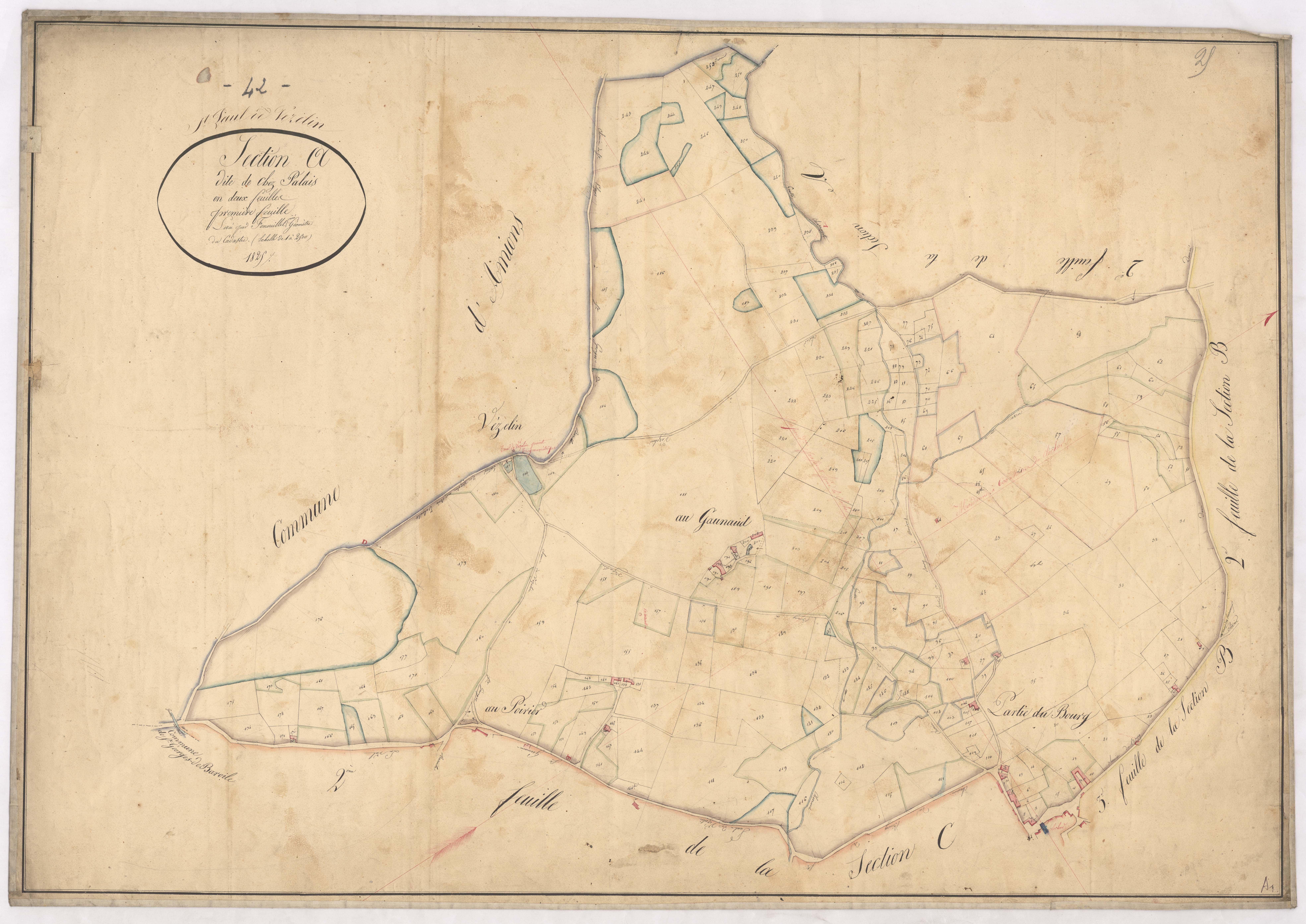Amions - 1712VT36_10 - Section A 1 (Chez Palais) : plan levé par Fenouillet aîné à l'échelle 1:10000. 1825