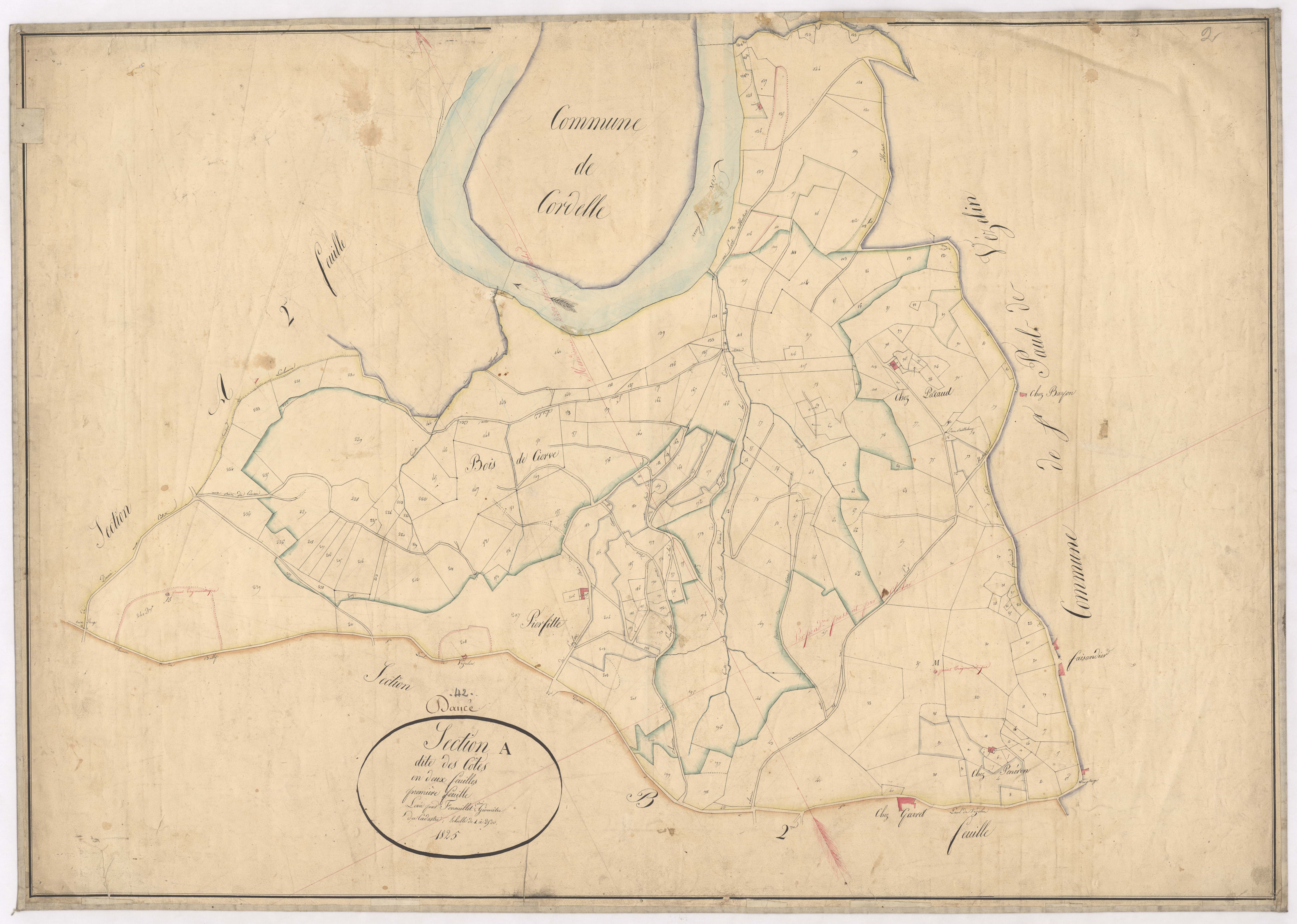 Amions - 1712VT12_2 - Section A 1 (Les Côtes) : plan levé par Fenouillet aîné à l'échelle 1:2500. 1825