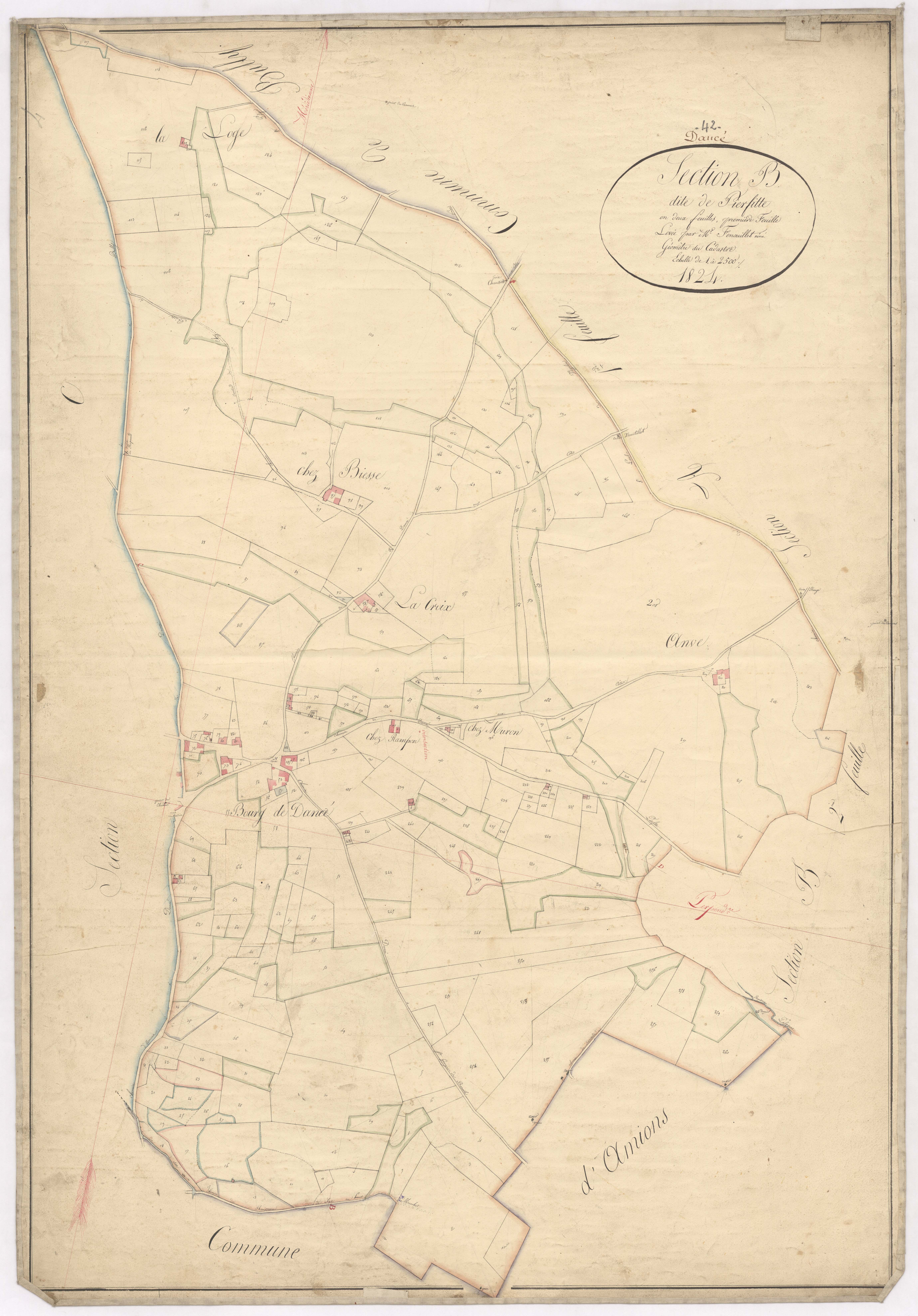 Amions - 1712VT12_5 - Section B 1 (Pierfitte) : plan levé par Fenouillet aîné à l'échelle 1:2500. 1824