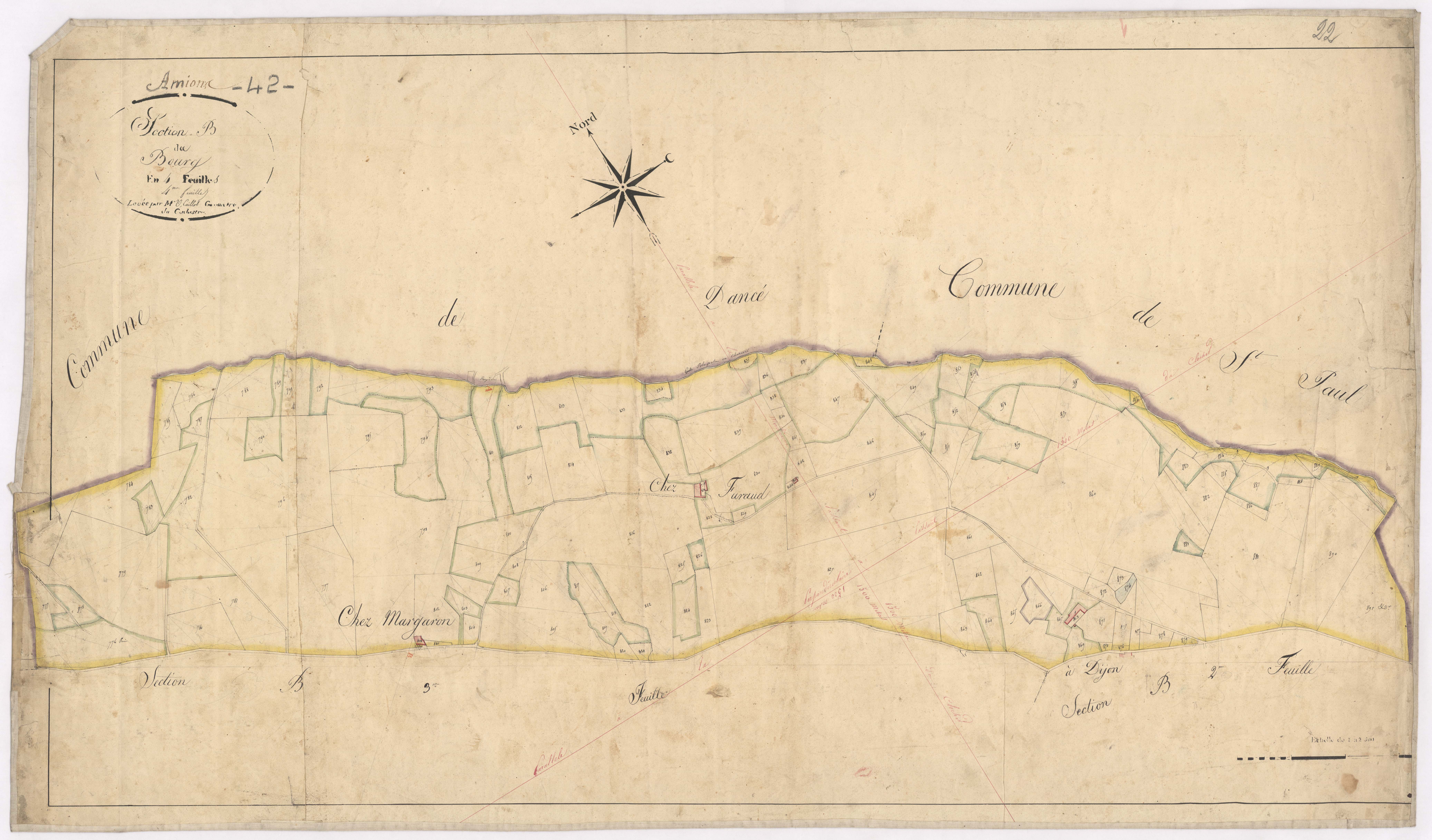 Amions - 1712VT1_22 - Section B 4 (Le Bourg) : plan levé par Victor Caillot à l'échelle 1:2500. [1825]