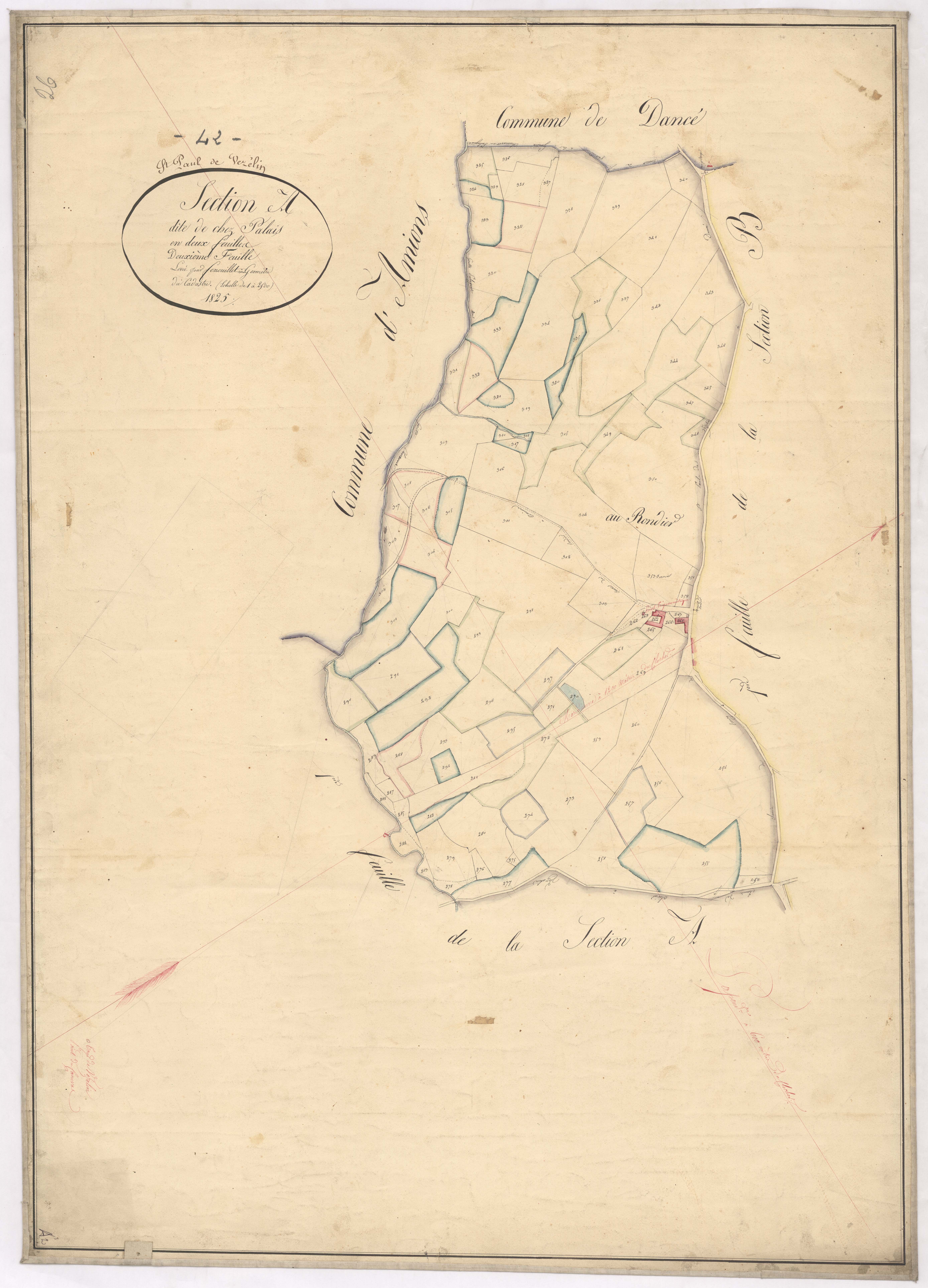 Amions - 1712VT36_11 - Section A 2 (Chez Palais) : plan levé par Fenouillet aîné à l'échelle 1:2500. 1825
