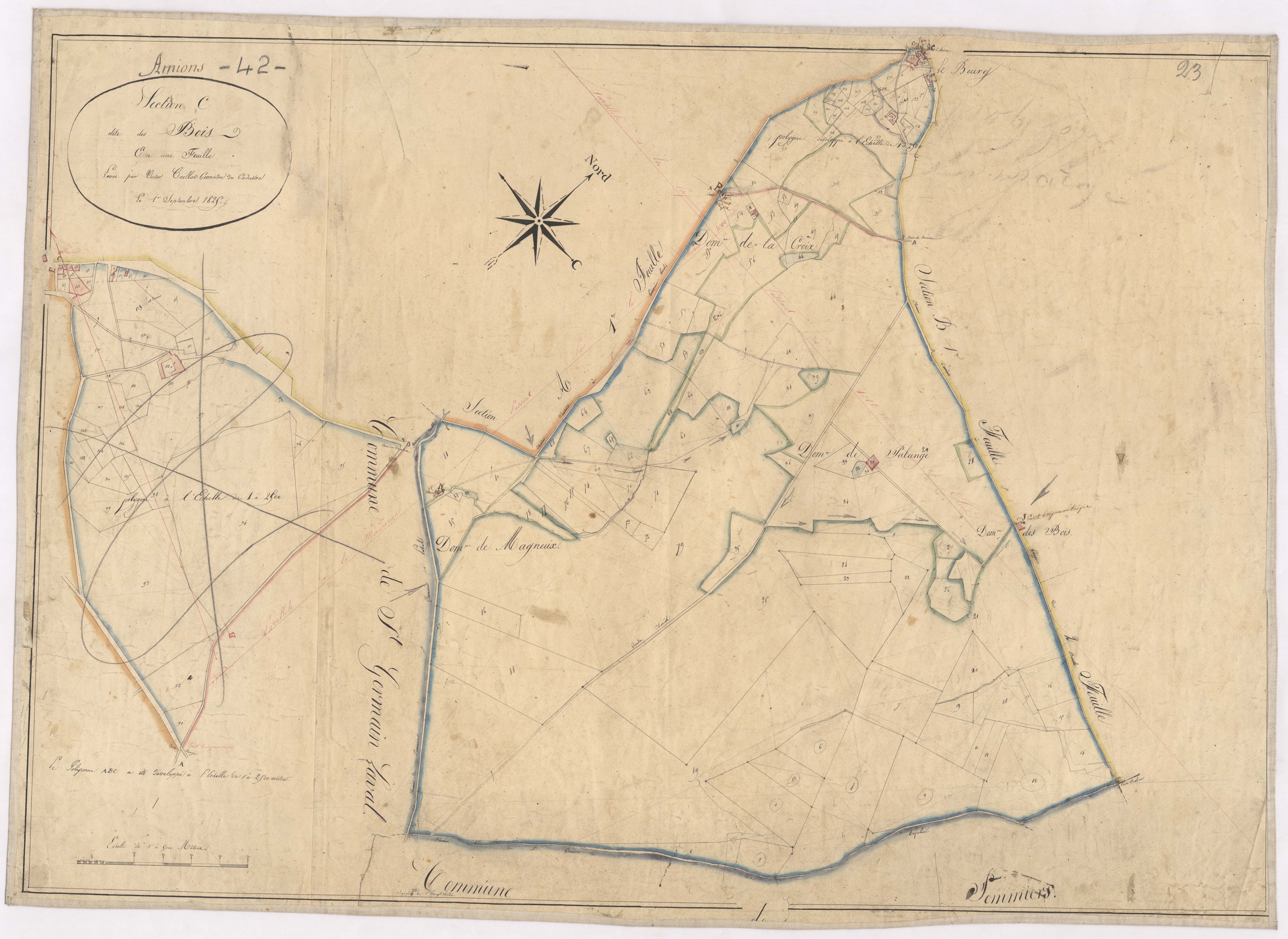 Amions - 1712VT1_23 - Section C (Les Bois) : plan levé par Victor Caillot à l'échelle 1:5000 et 1:2500. 1825