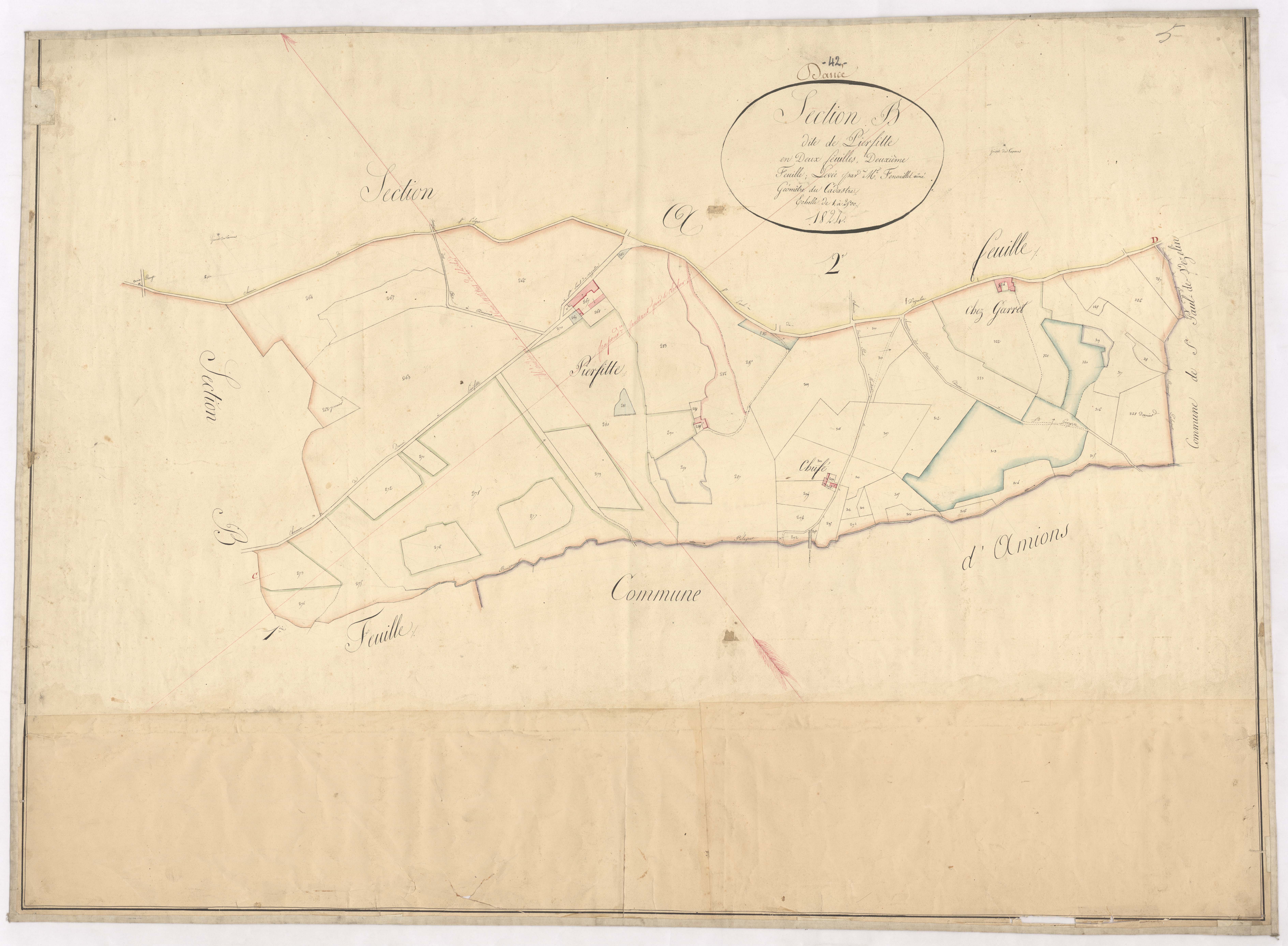 Amions - 1712VT12_6 - Section B 2 (Pierfitte) : plan levé par Fenouillet aîné à l'échelle 1:2500. 1824