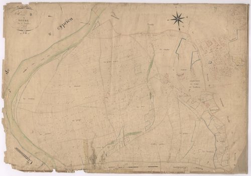 Andrézieux - 1682VT1_22 - Section B 1 (Le Bourg) : plan levé par Relave à l'échelle 1:2500 et 1:1250. [1828]