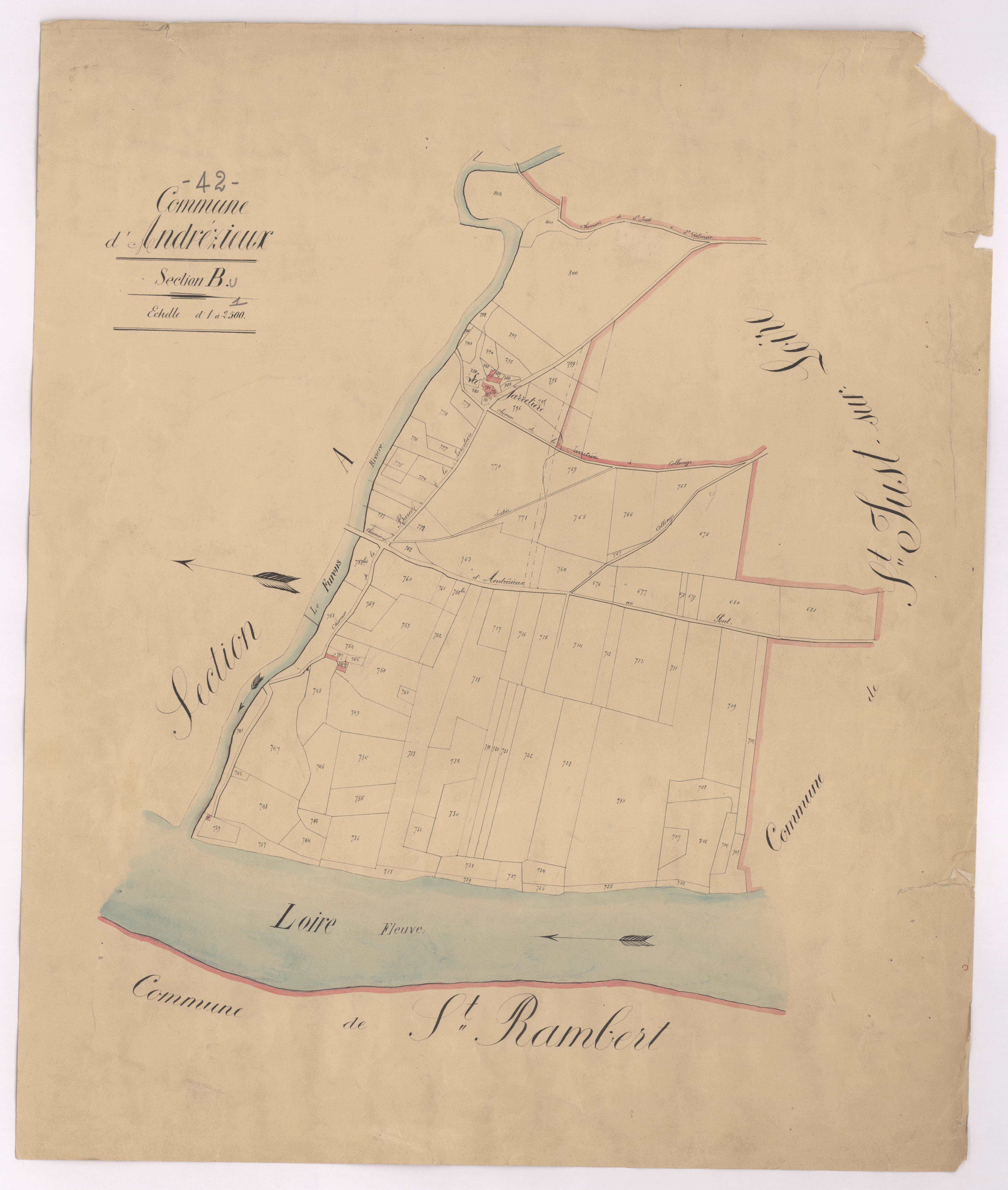 Andrézieux - 1682VT1_18 - Section B : plan levé à l'échelle 1:2500. [1830]
