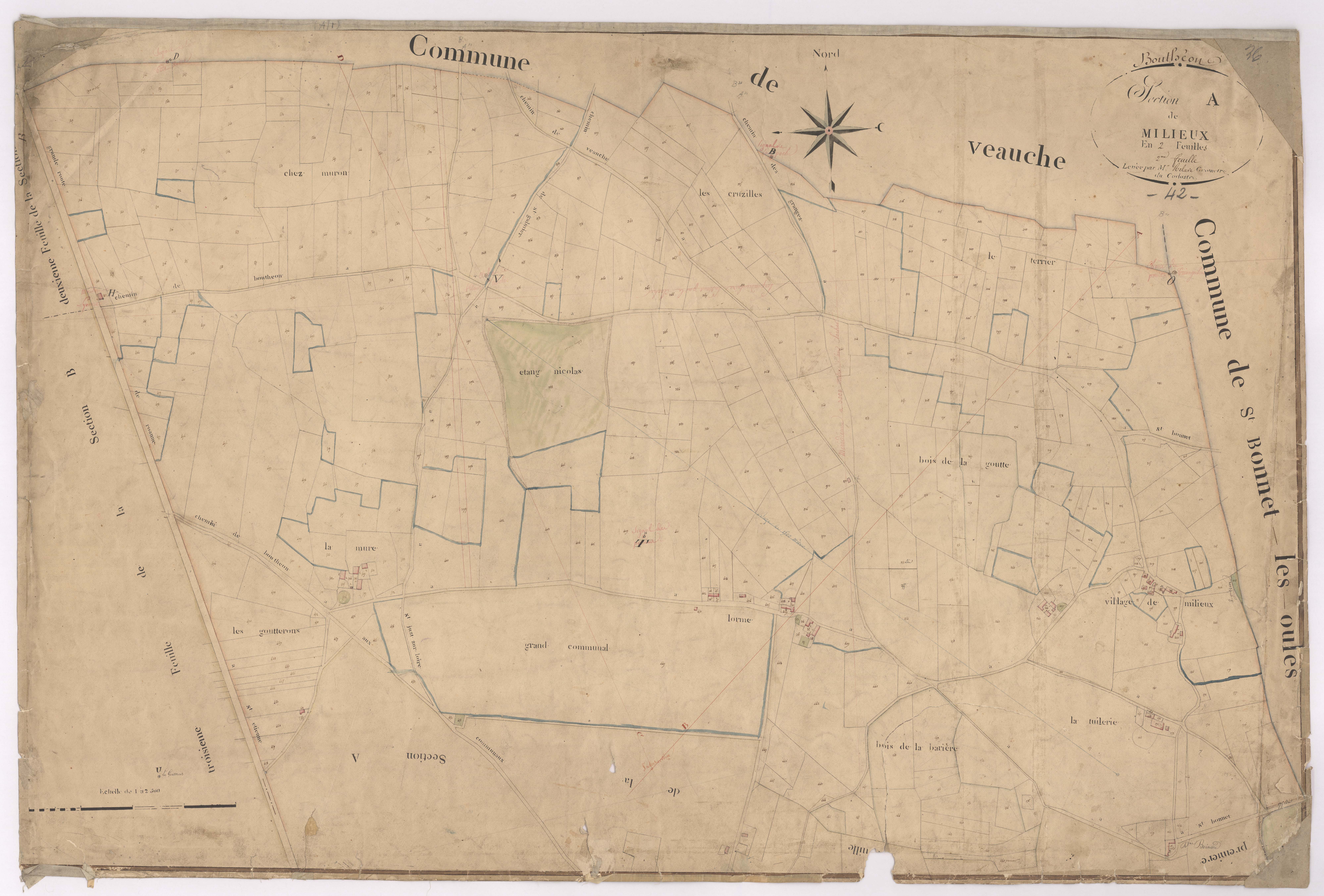Andrézieux - 1682VT1_21 - Section A 2 (Millieux) : plan levé par Relave à l'échelle 1:2500. [1828]