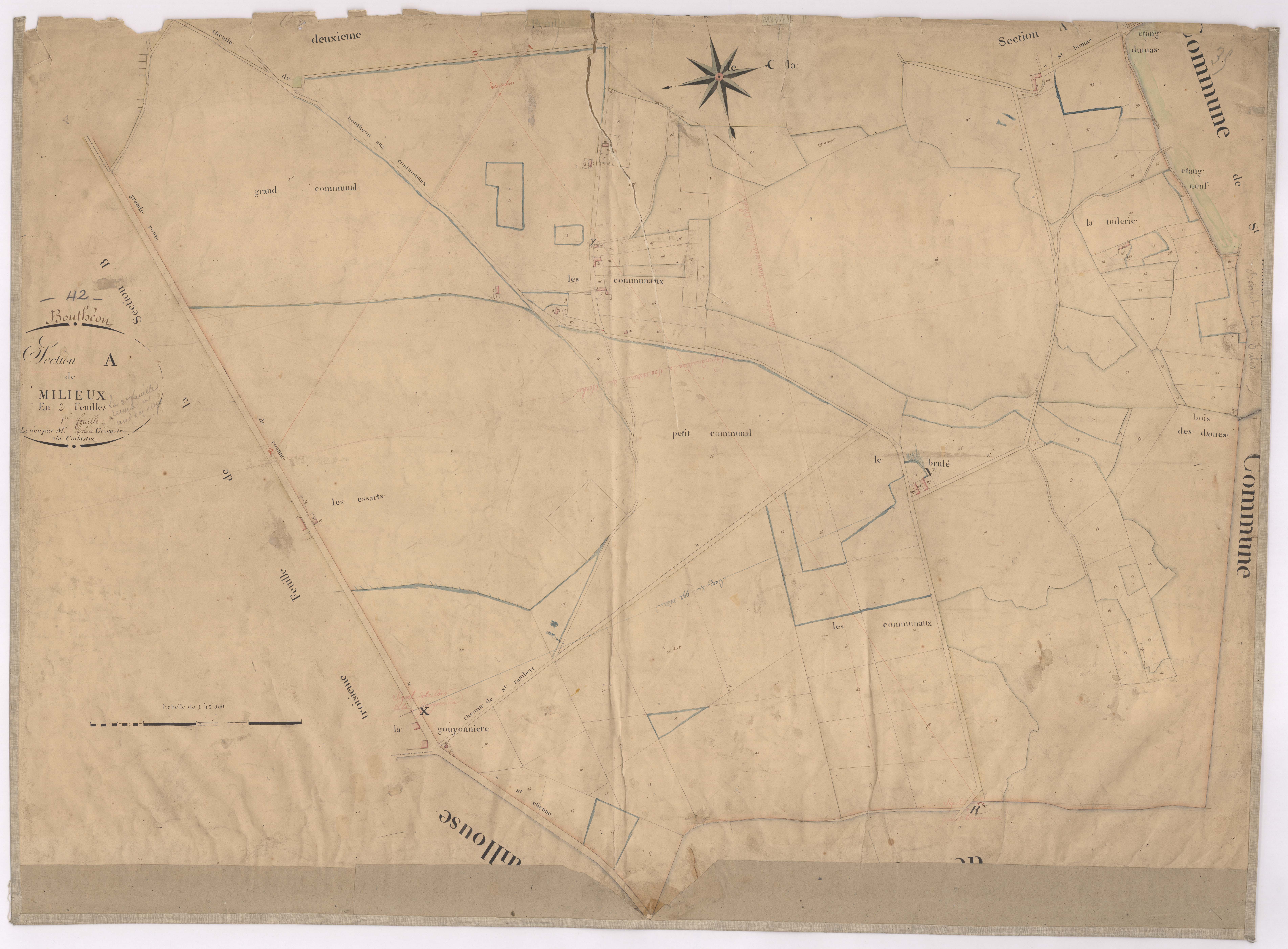 Andrézieux - 1682VT1_20 - Section A 1 (Millieux) : plan levé par Relave à l'échelle 1:2500. [1828]