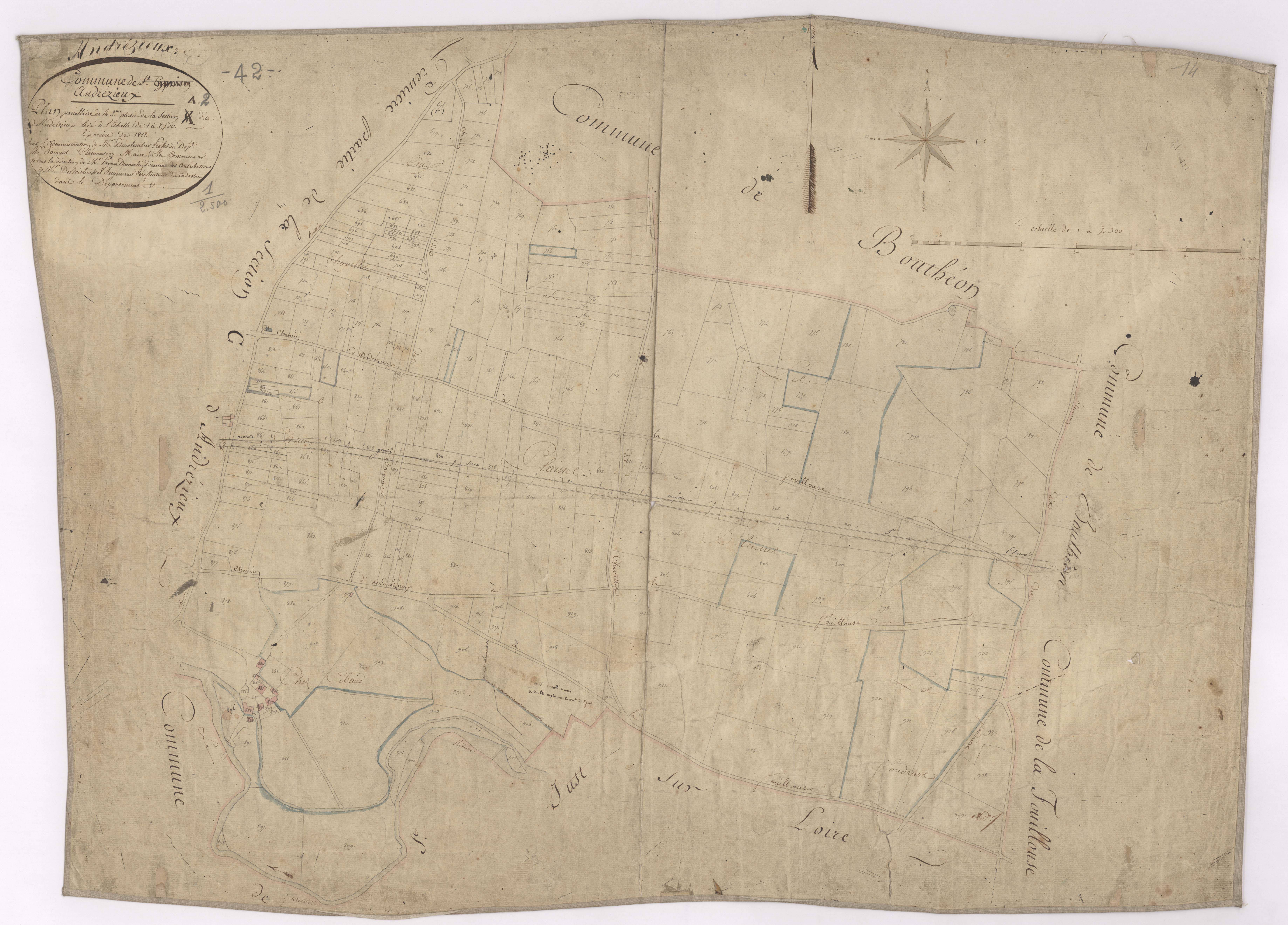 Andrézieux - 1682VT1_17 - Section C 2 (Andrézieux) de Saint-Cyprien-Andrézieux puis de Bouthéon en 1823, devient section A 2 d'Andrézieux en 1830 : plan levé à l'échelle 1:2500. 1811