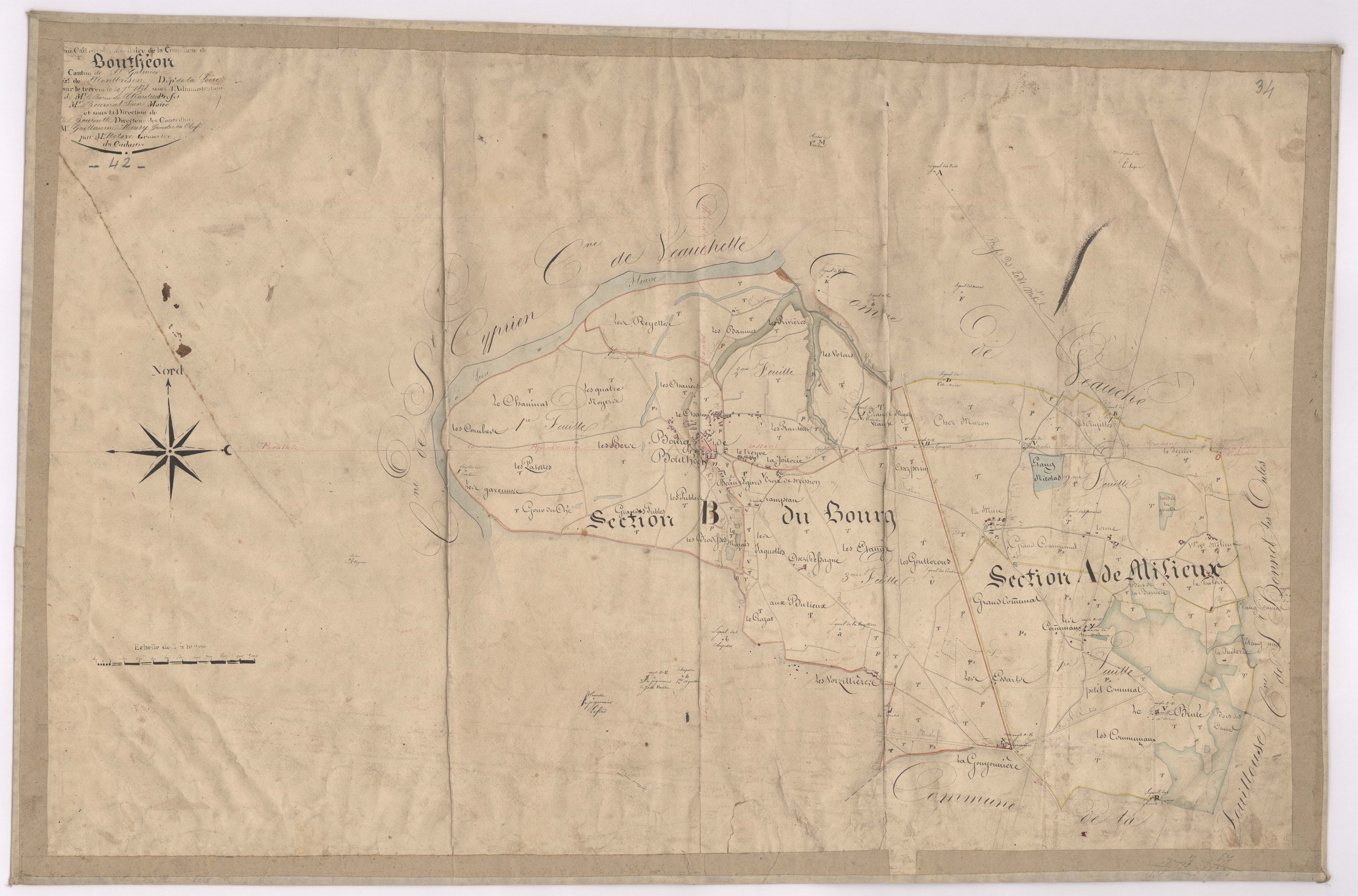 Andrézieux - 1682VT1_19 - Tableau d'assemblage : plan levé par Relave à l'échelle 1:10000. 1828