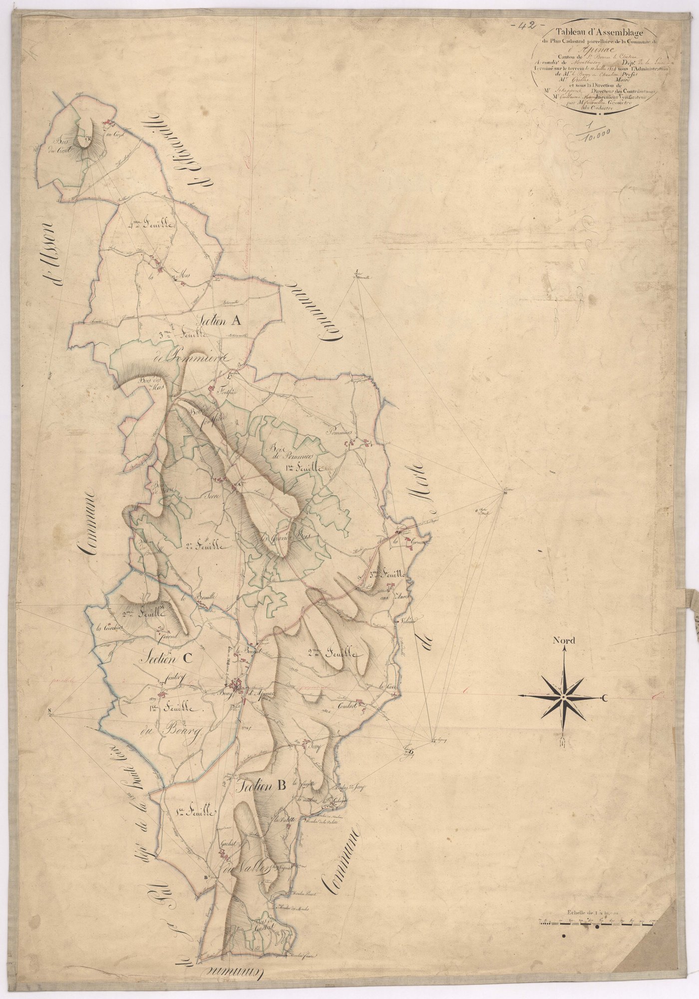 Apinac - 1682VT1_25 - Tableau d'assemblage : plan levé par Fenouillet à l'échelle 1:10000. 1824