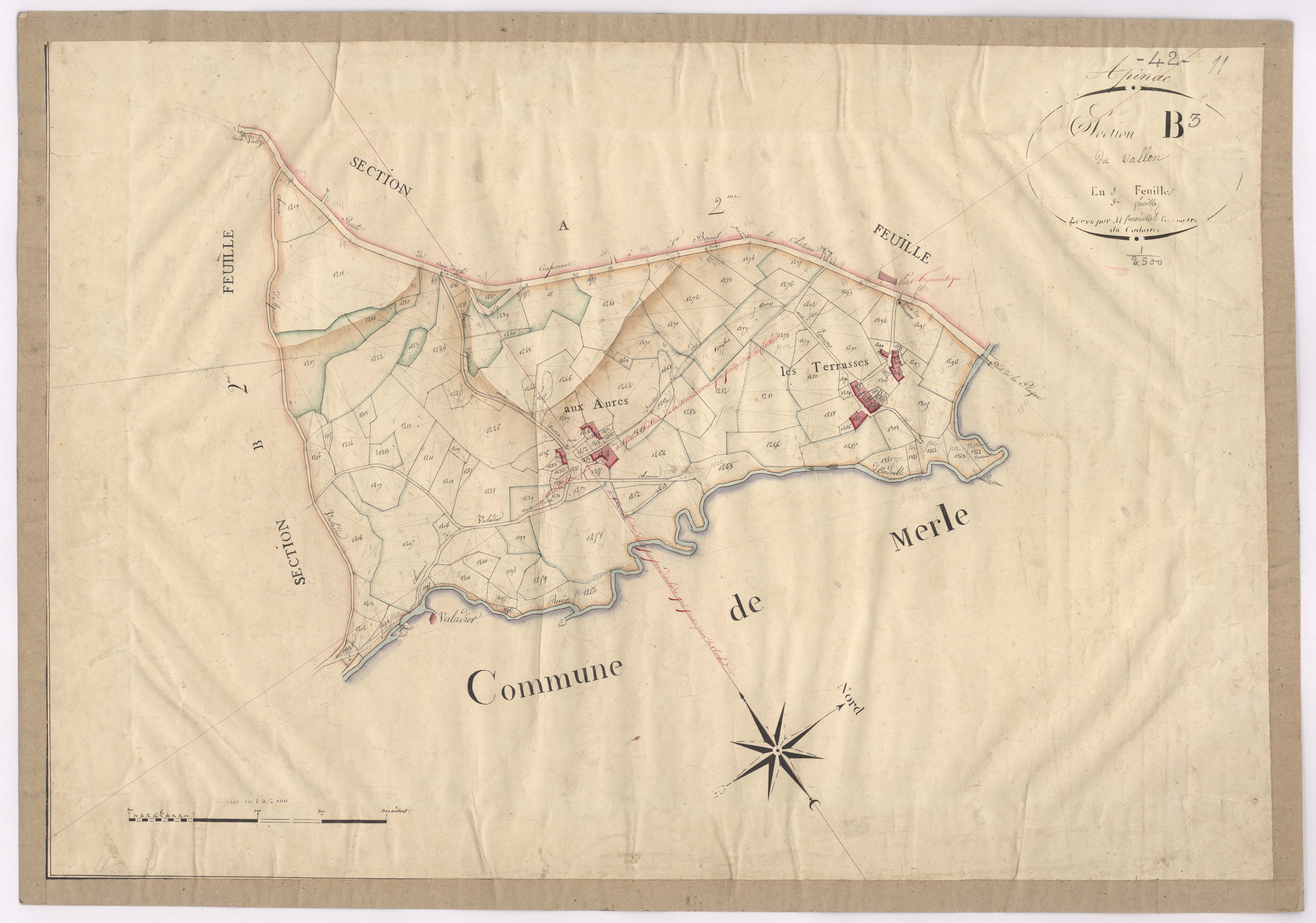 Apinac - 1682VT1_32 - Section B 3 (Le Vallon) : plan levé par Fenouillet à l'échelle 1:2500. [1824]