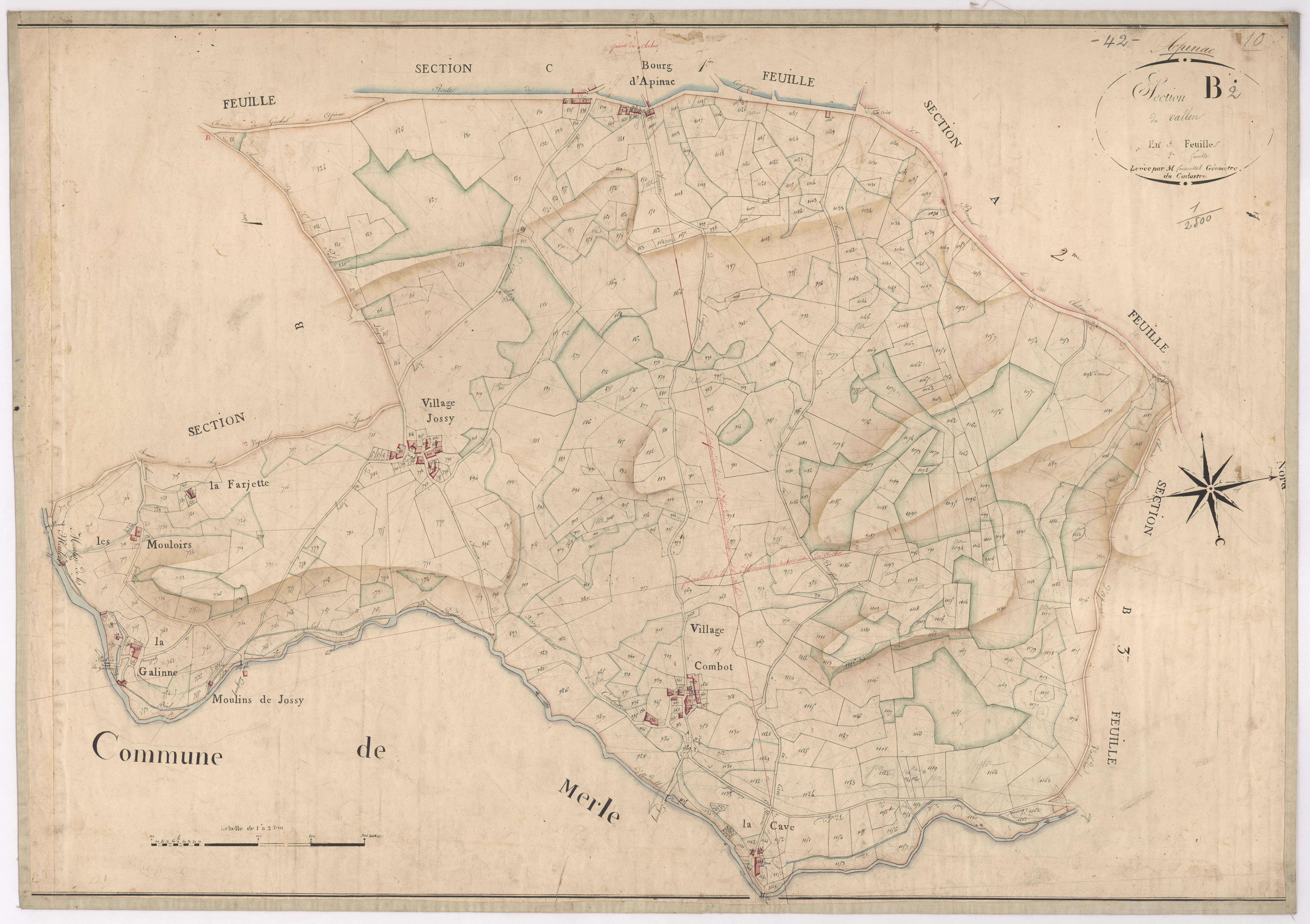 Apinac - 1682VT1_31 - Section B 2 (Le Vallon) : plan levé par Fenouillet à l'échelle 1:2500. [1824]