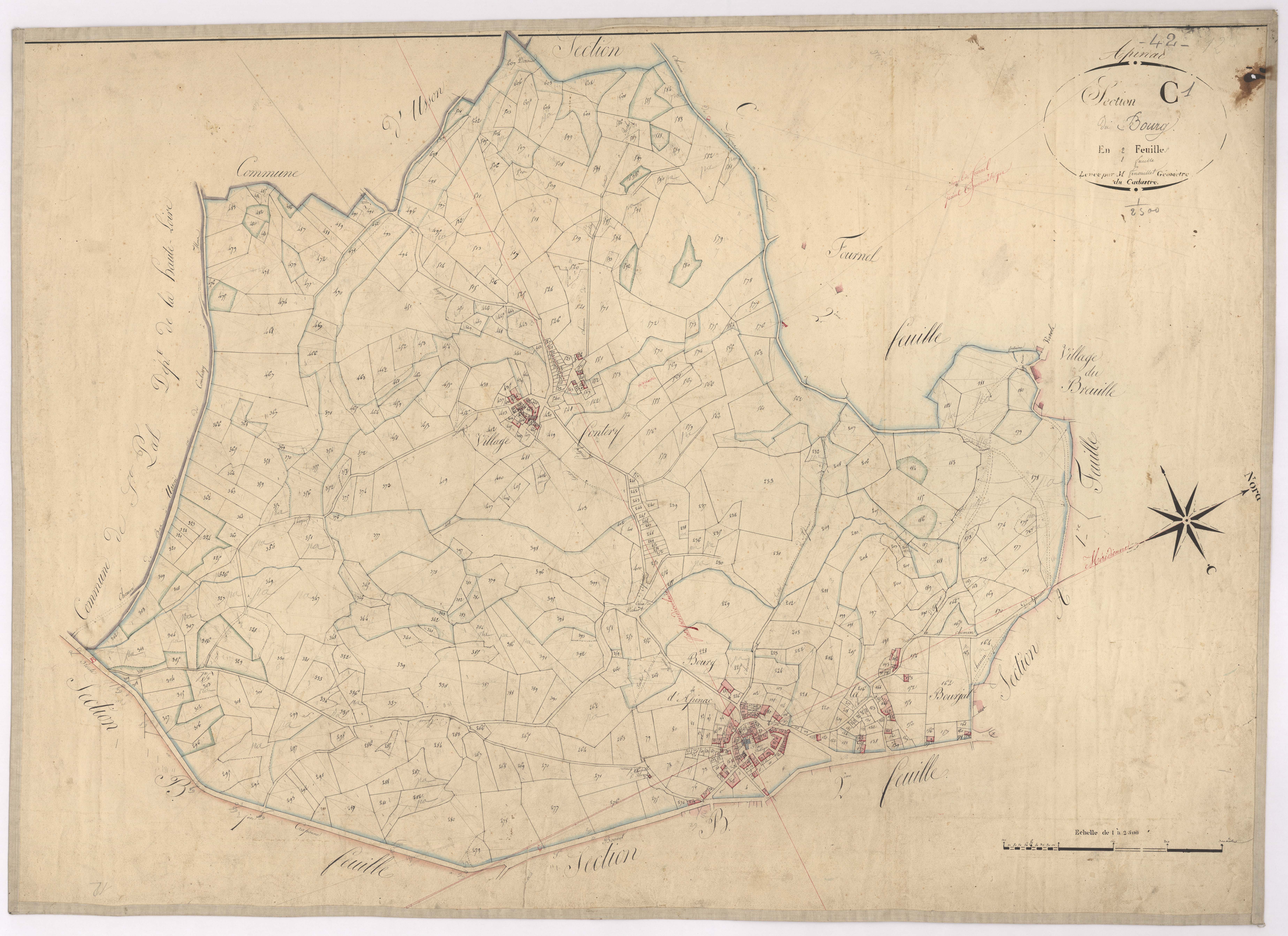 Apinac - 1682VT1_33 - Section C 1 (Le Bourg) : plan levé par Fenouillet à l'échelle 1:2500. [1824]