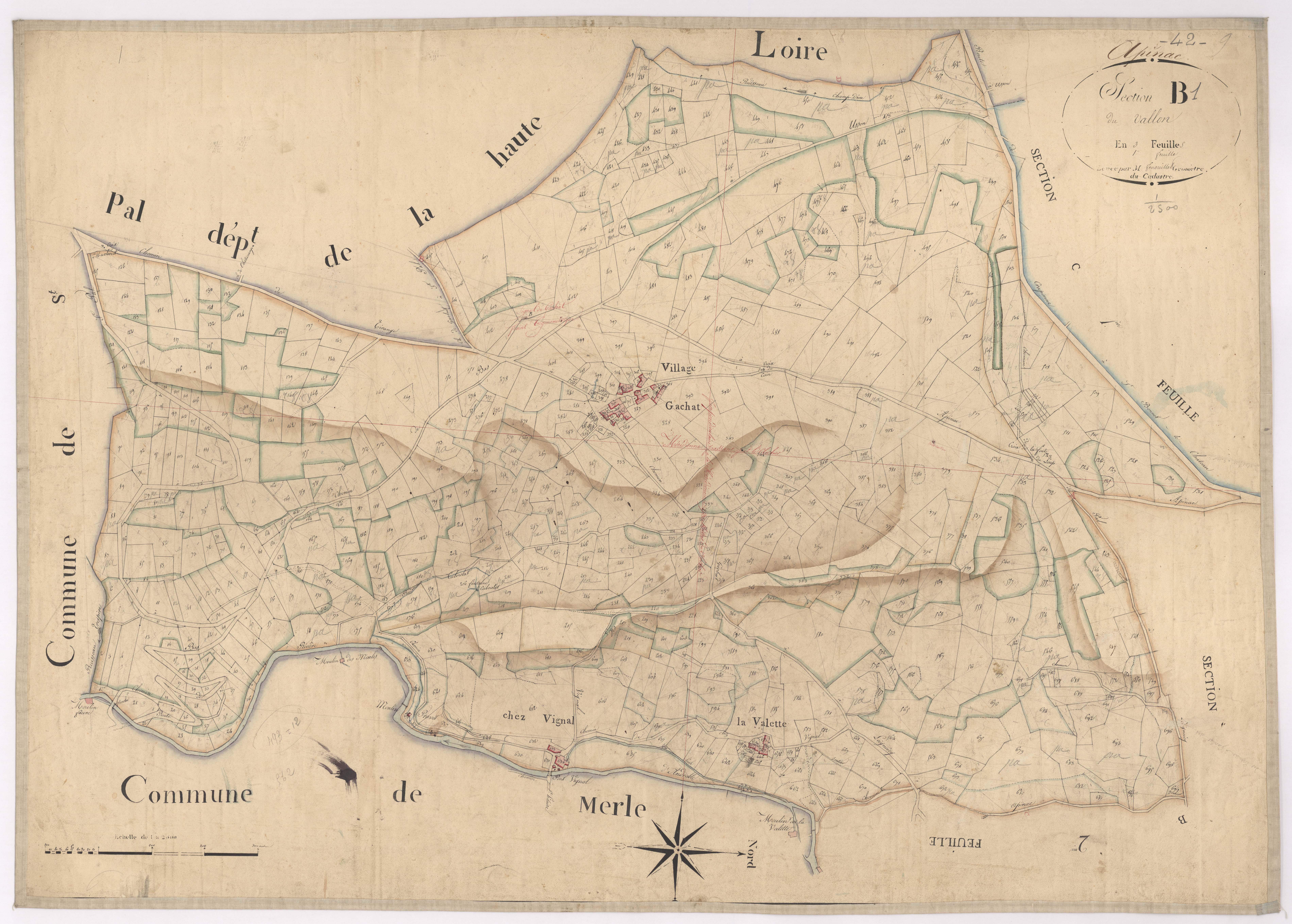 Apinac - 1682VT1_30 - Section B 1 (Le Vallon) : plan levé par Fenouillet à l'échelle 1:2500. [1824]