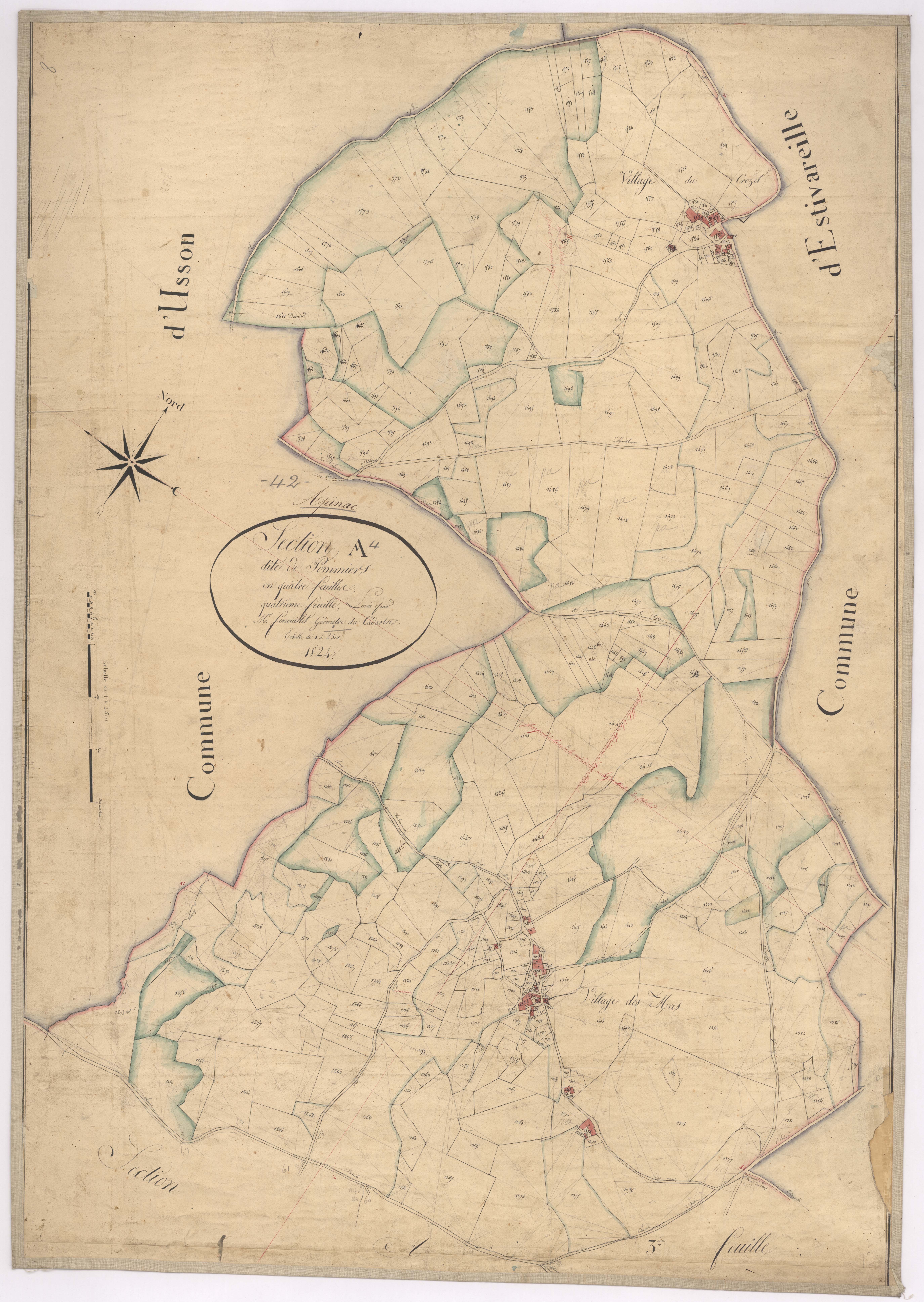 Apinac - 1682VT1_29 - Section A 4 (Pommier) : plan levé par Fenouillet à l'échelle 1:2500. 1824