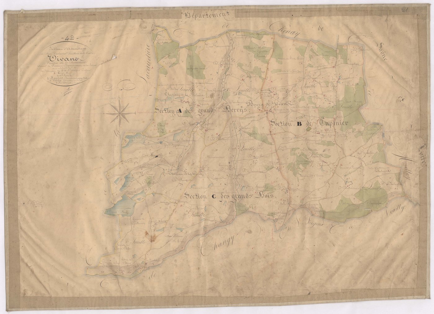 Arçon - 1712VT42_16 - Tableau d'assemblage : plan levé par Relave à l'échelle 1:10000. 1831