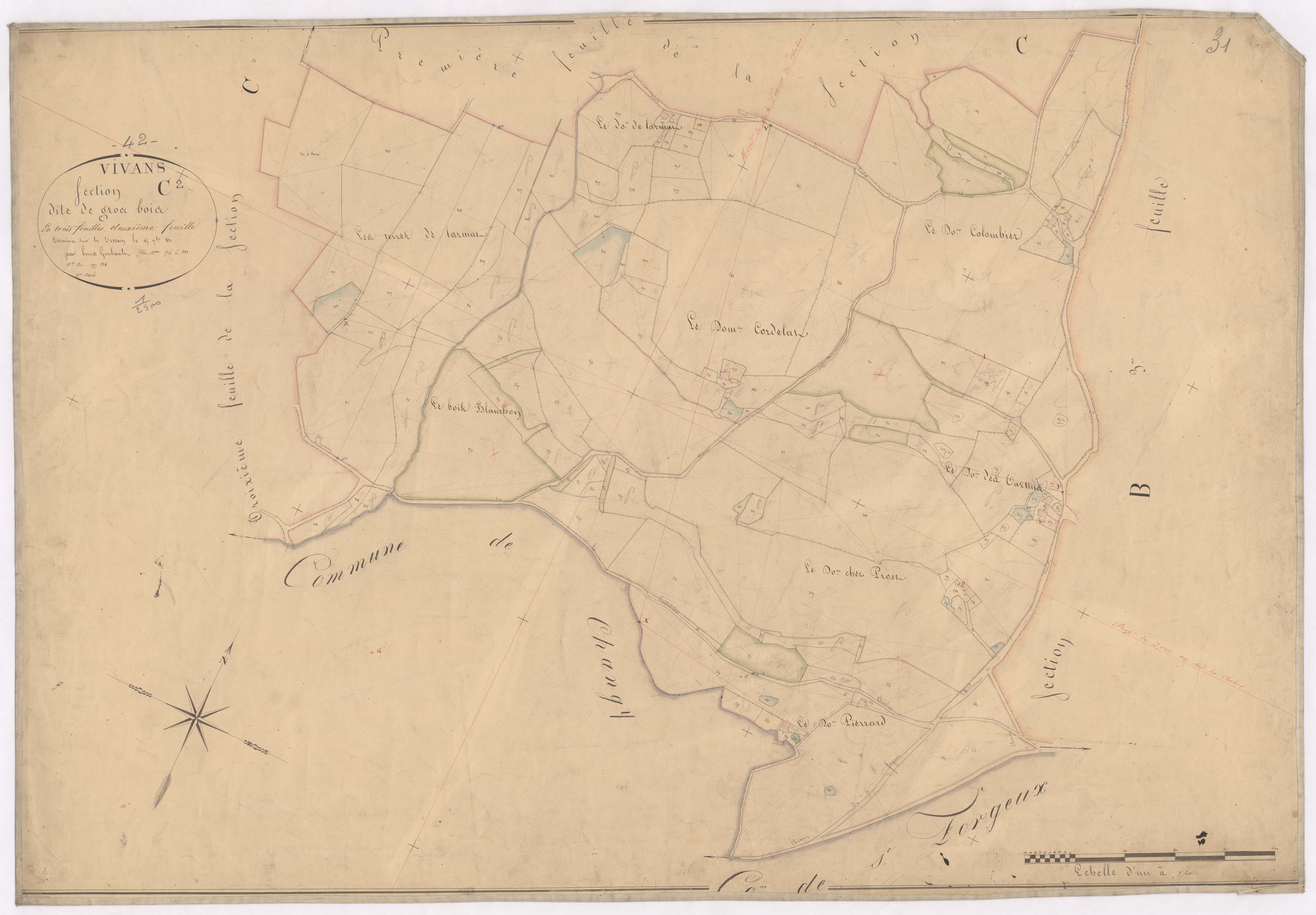 Arçon - 1712VT42_26 - Section C 2 (Les Gros Bois) : plan levé par Goubault à l'échelle 1:2500. 1831