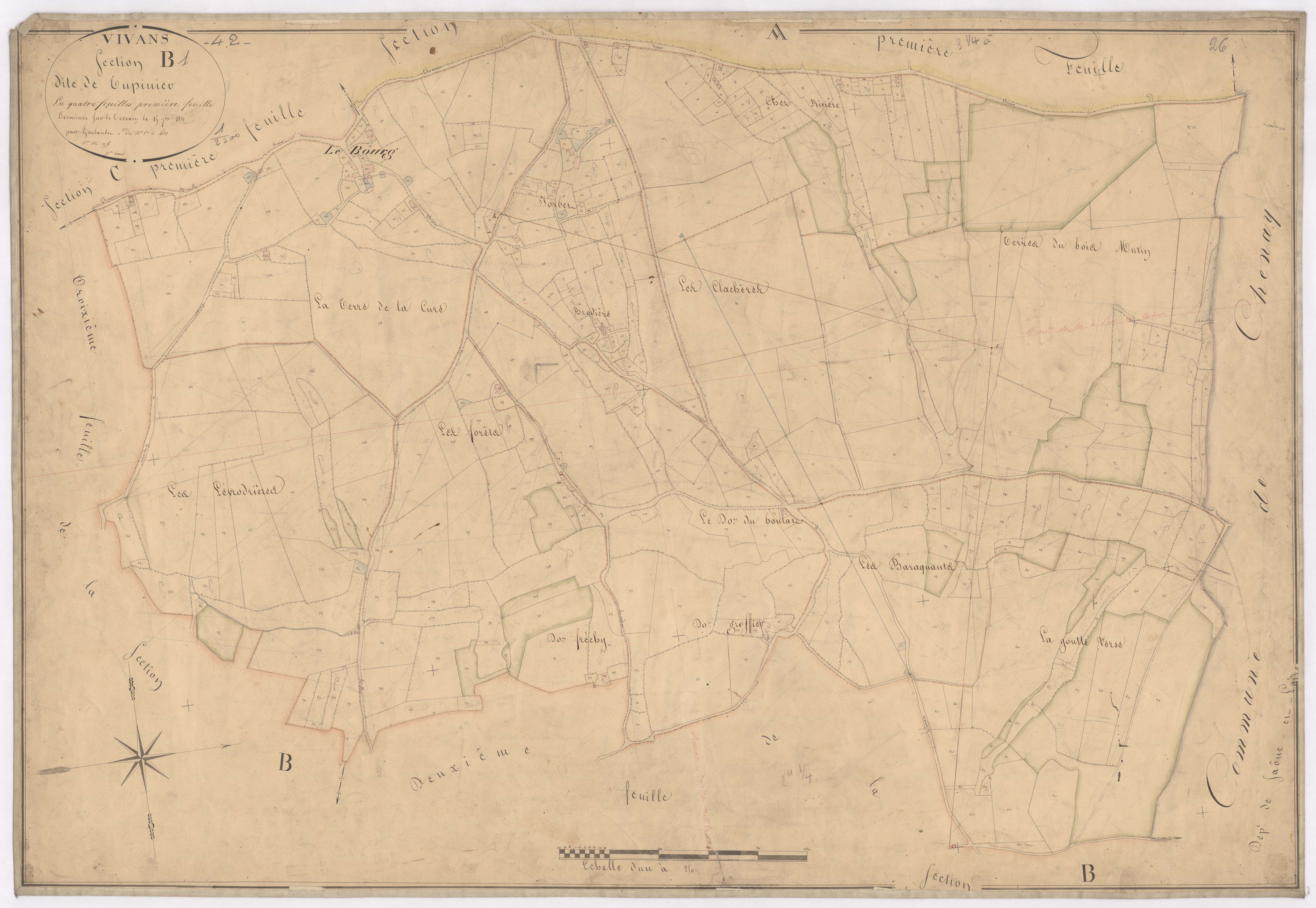 Arçon - 1712VT42_21 - Section B 1 (Tupinier) : plan levé par Goubault à l'échelle 1:2500. 1831