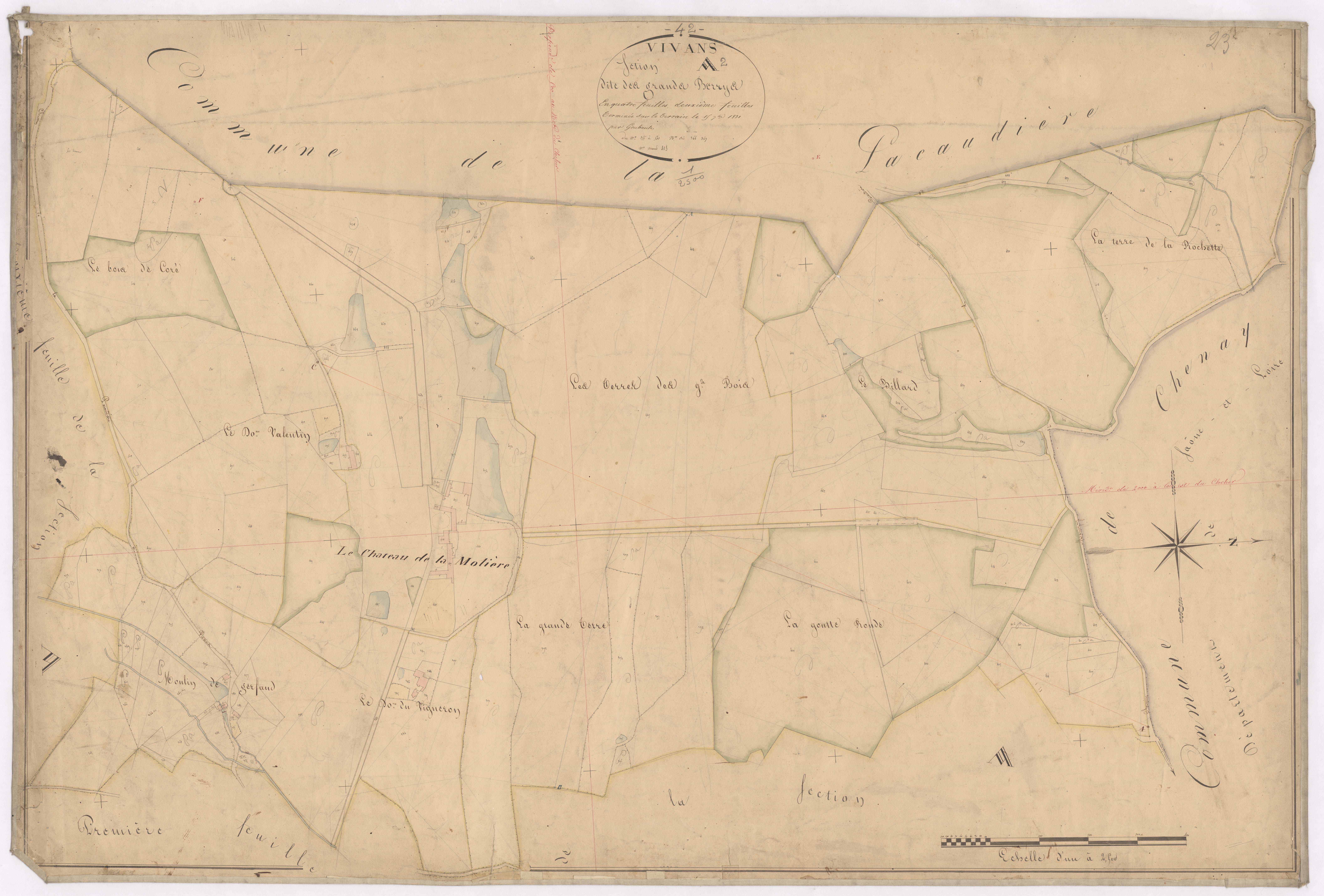 Arçon - 1712VT42_18 - Section A 2 (Les Grands Berrys) : plan levé par Goubault à l'échelle 1:2500. 1831