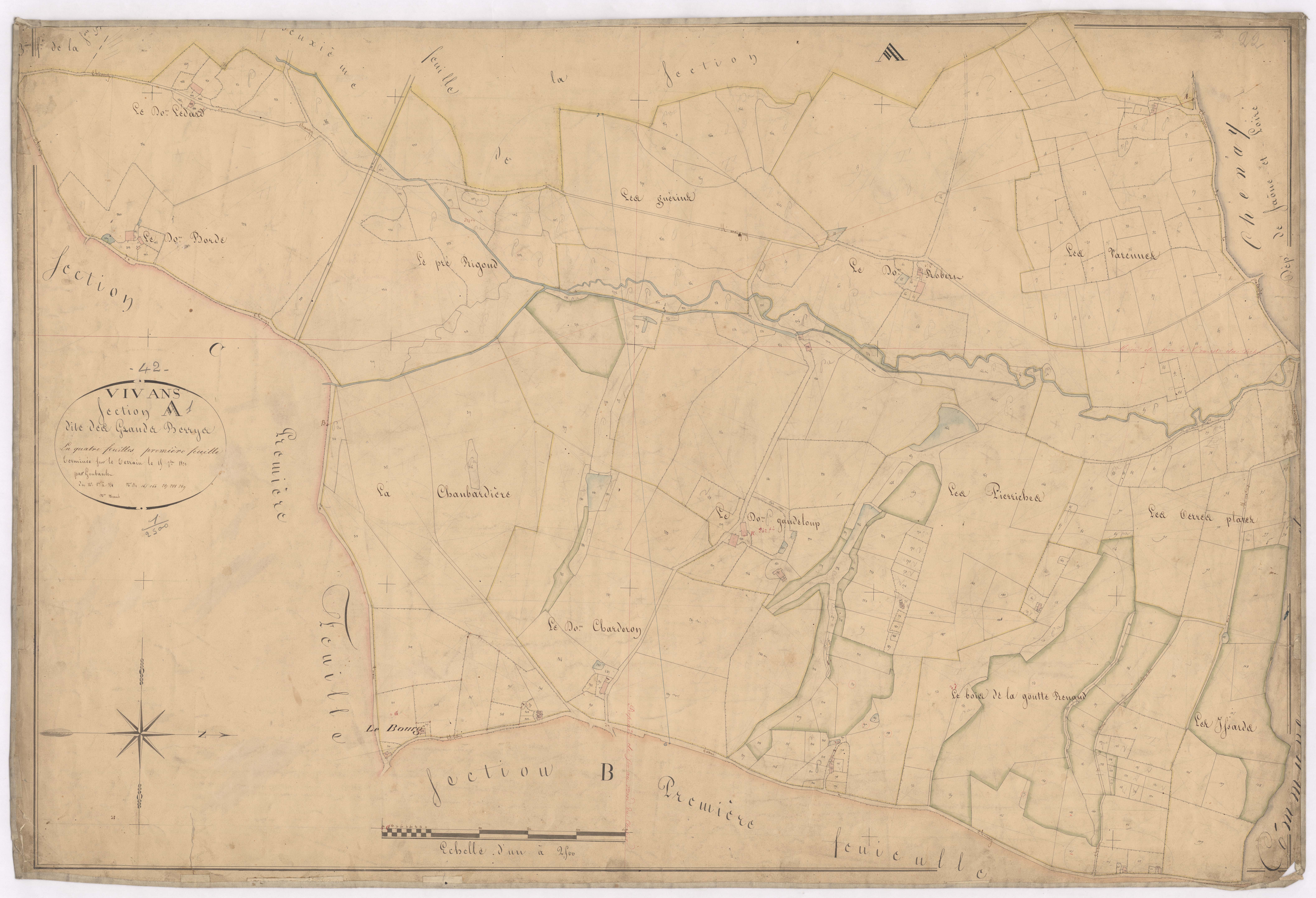 Arçon - 1712VT42_17 - Section A 1 (Les Grands Berrys) : plan levé par Goubault à l'échelle 1:2500. 1831