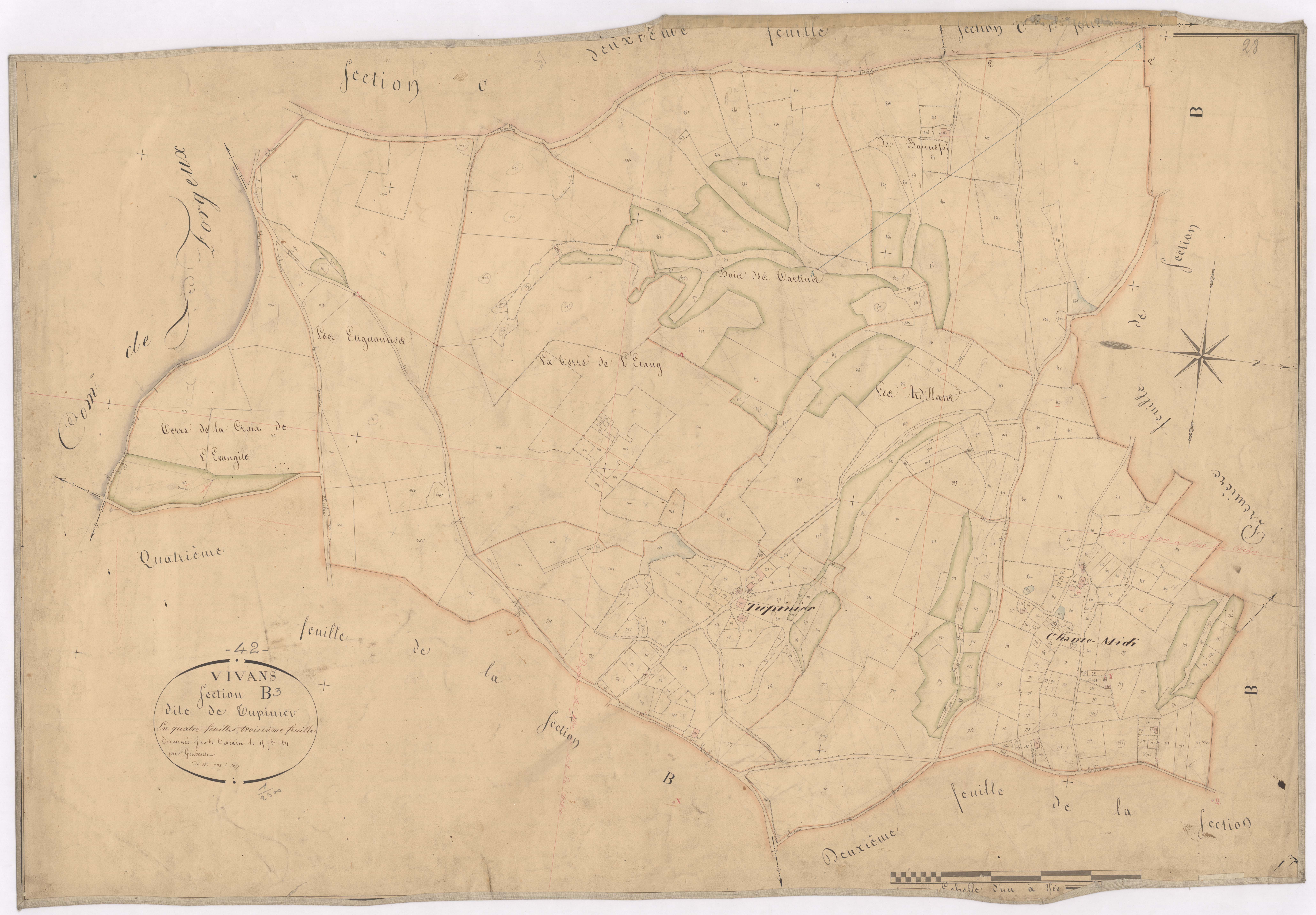 Arçon - 1712VT42_23 - Section B 3 (Tupinier) : plan levé par Goubault à l'échelle 1:2500. 1831