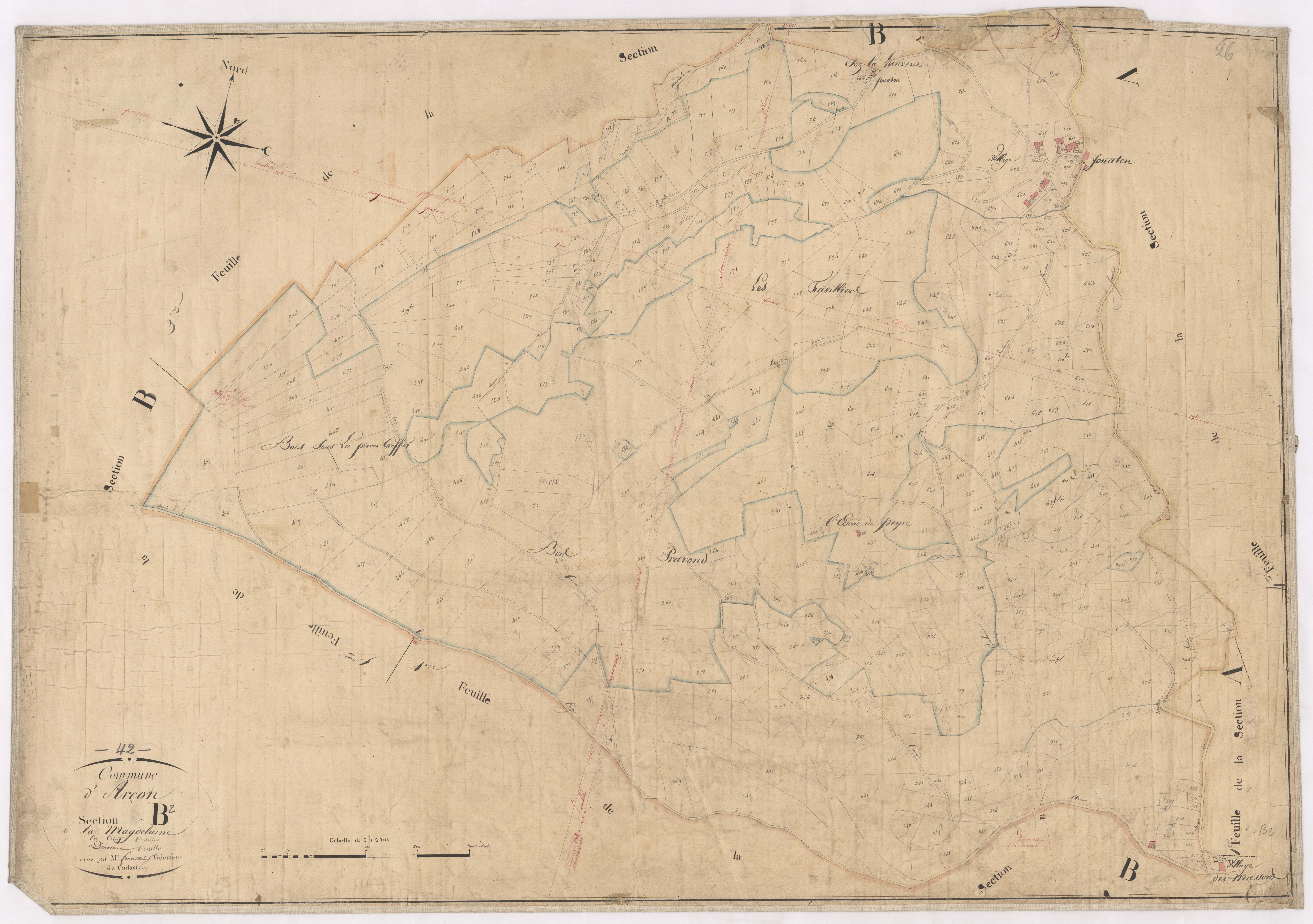 Arcon - 1712VT2_7 - Section B 2 (La Magdeleine) : plan levé par Fenouillet jeune à l'échelle 1:2500. [1823-1834]