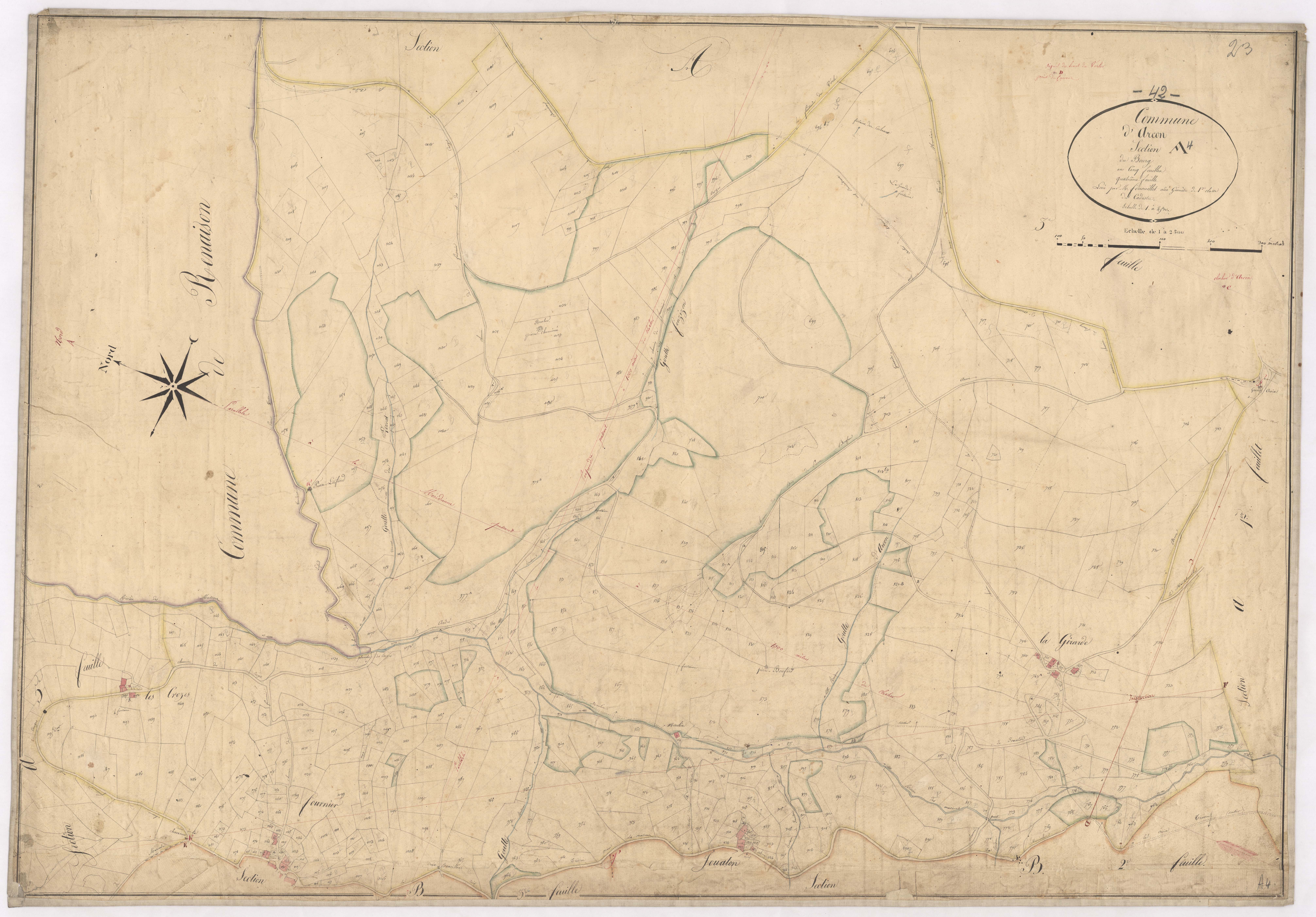 Arcon - 1712VT2_4 - Section A 4 (Le Bourg) : plan levé par Fenouillet aîné à l'échelle 1:2500. [1823-1834]